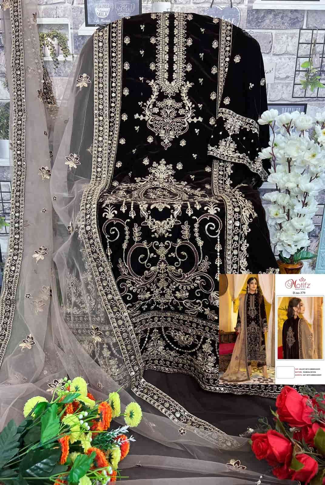 Motifz 379 Colors Exclusive Heavy Designer Style Party Wear Velvet Suit Wholesalers view 5