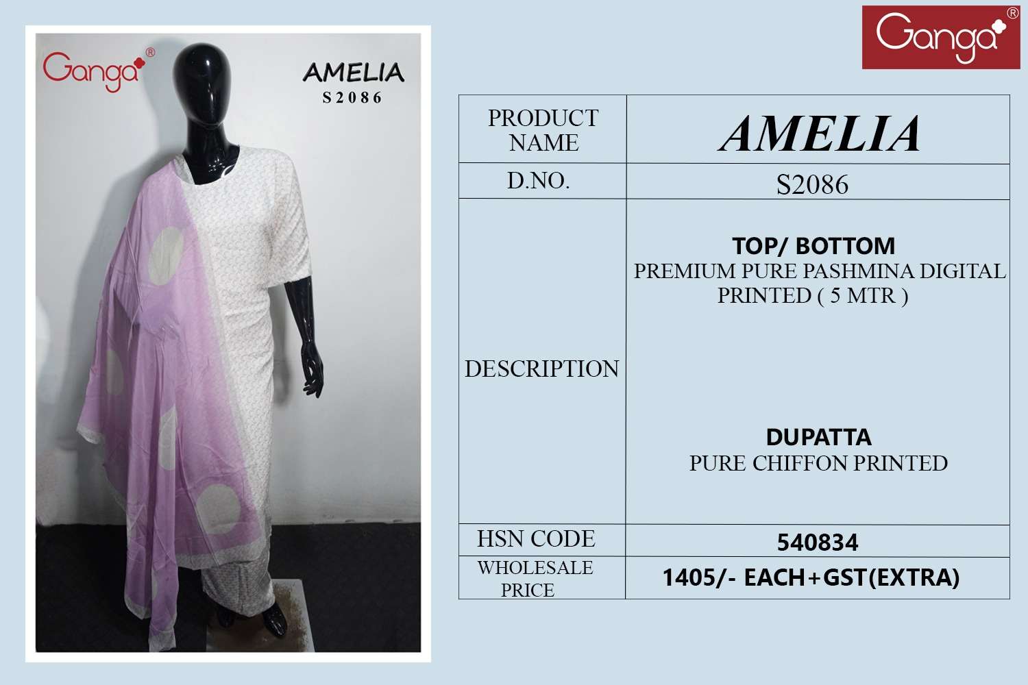 Ganga Amelia 2086 Pure Pashmina Digital Print Winter Wear Dress view 2