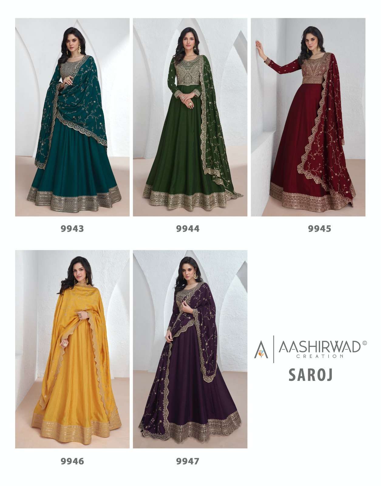 Aashirwad Saroj 9943 To 9947 Partywear Designer Gown view 10