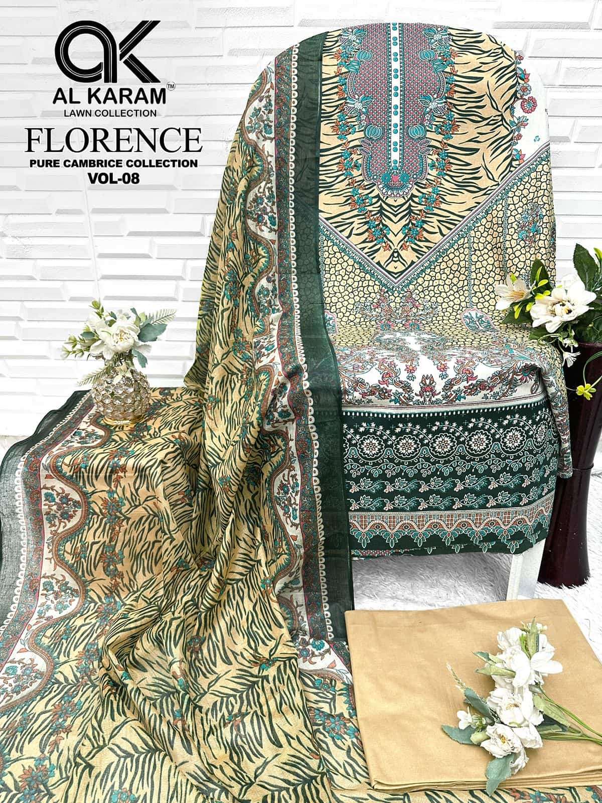 Al Karam Florence Vol 8 Pure Cambric Cotton Dress Material view 2