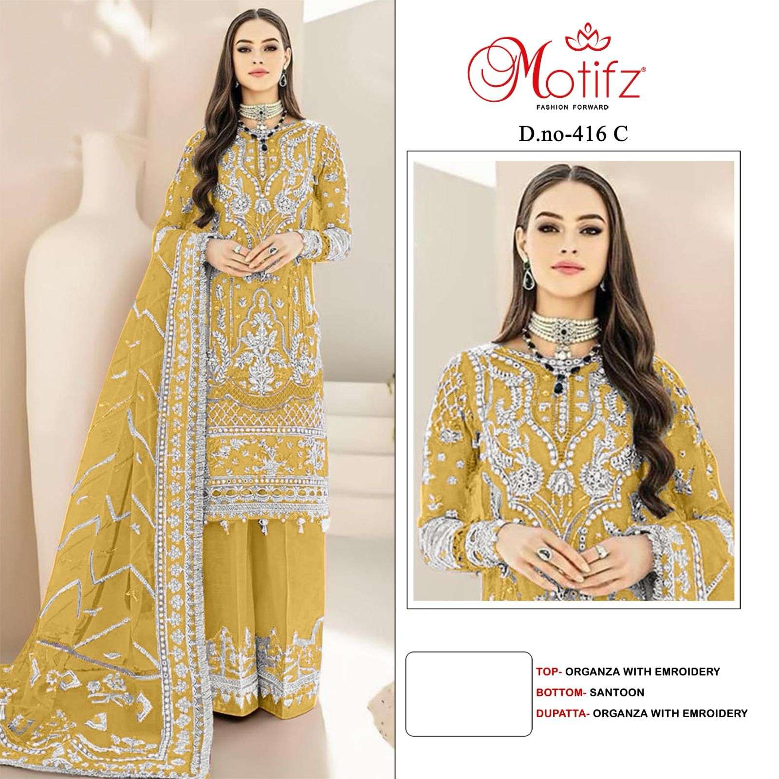 Motifz 416 Colors Designer Organza Pakistani Festive Wear Suit Exporters view 5