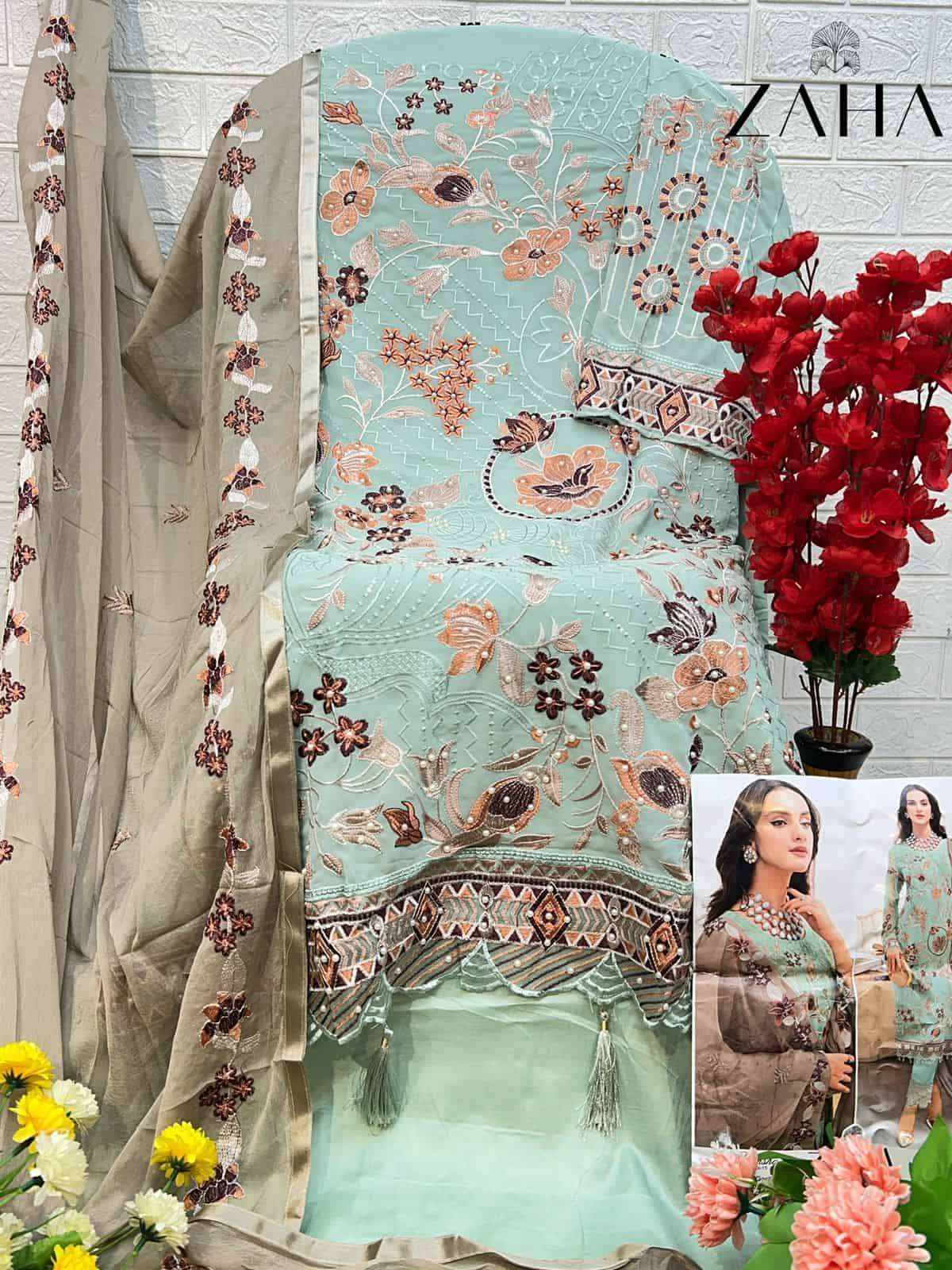 Zaha Ramsha Vol-15 Embroidered Georgette Dress view 2