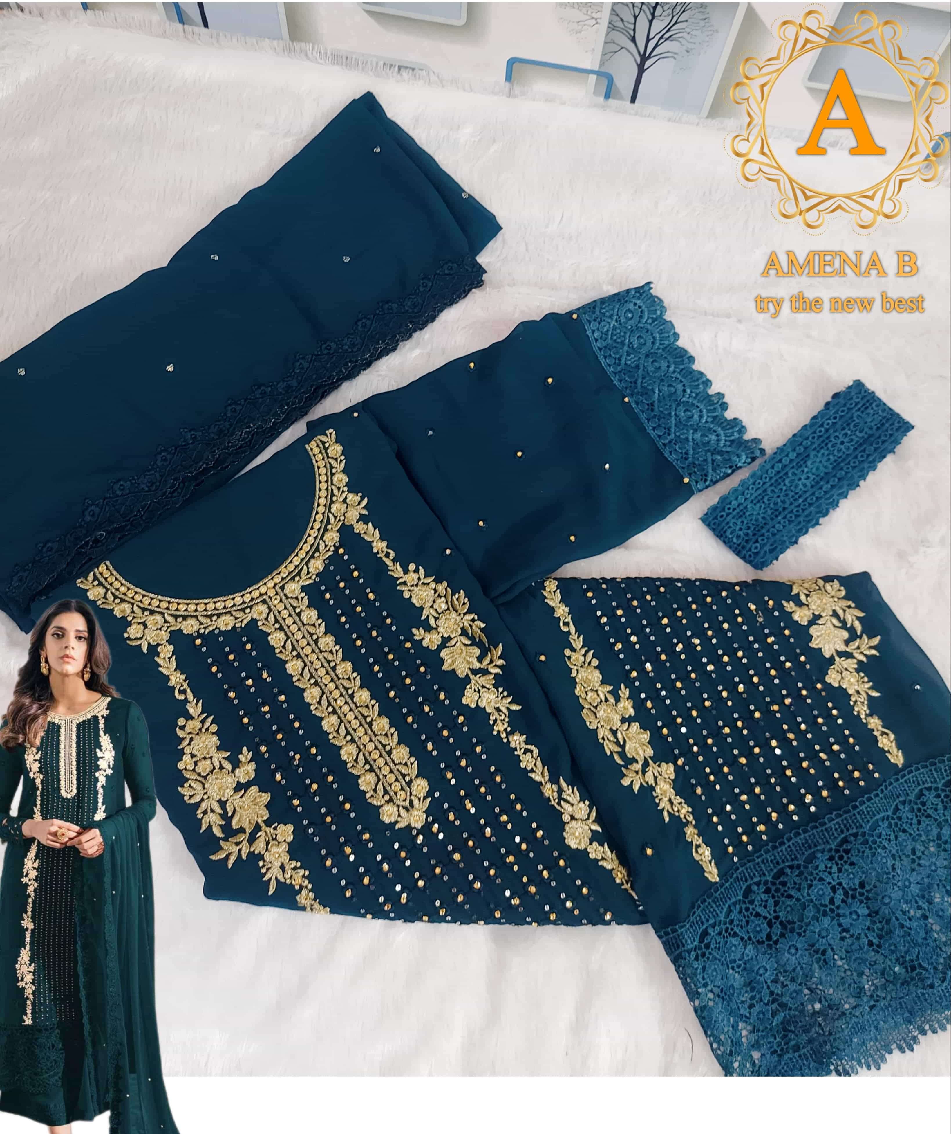 Amena B D 120 Colors Pakistani Georgette Designer Salwar Suit Exporter view 6
