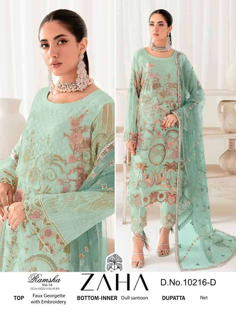 Zaha Ramsha Vol 14 10216 Hits Colors Pakistani Festive Wear Designer Suit Exporters view 4