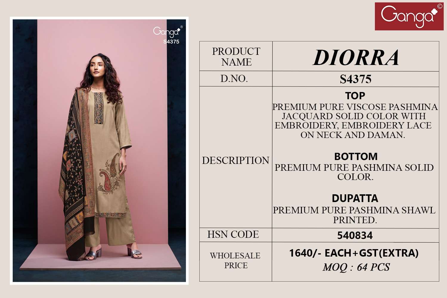 Ganga Fashion Diorra 4375 Fancy Pashmina Jacquard Suit Winter Collection view 4