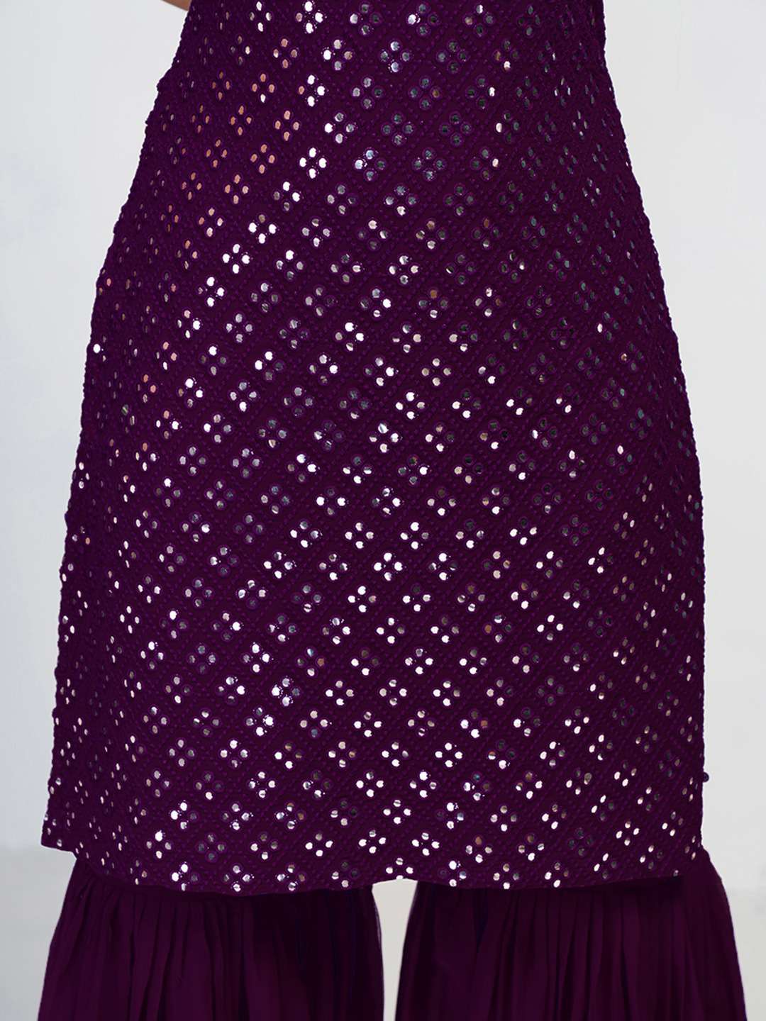 Arya Designs Wine Georgette Sharara Set view 2
