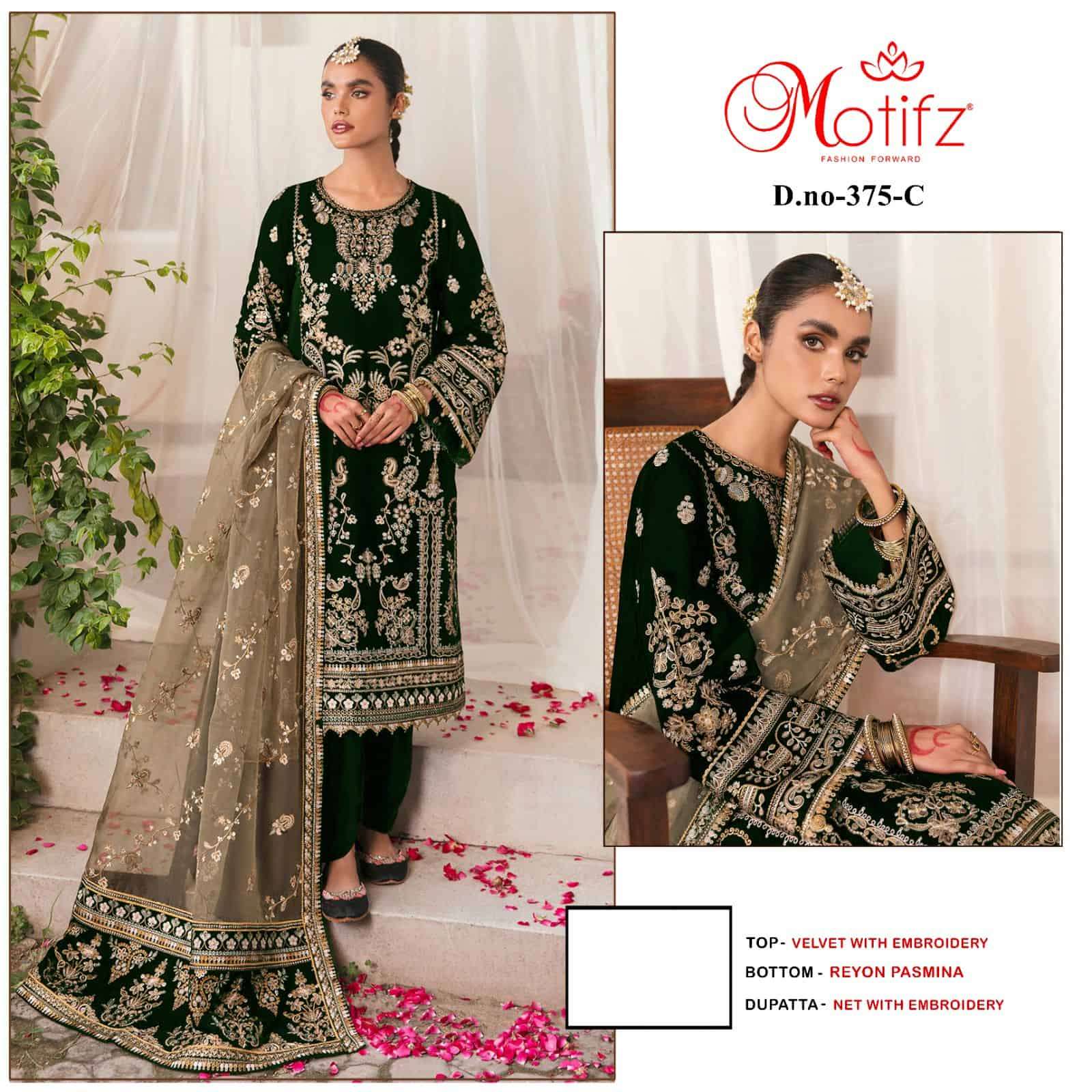 Motifz 375 Colors Exclusive Heavy Designer Pakistani Velvet Suit view 4