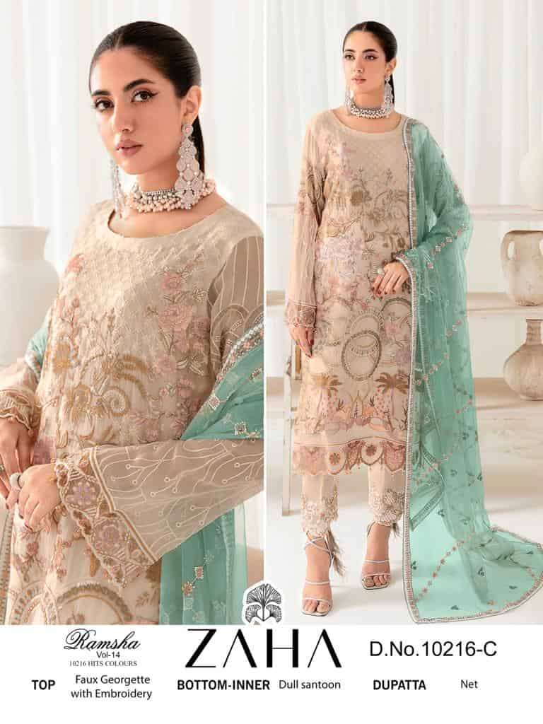 Zaha Ramsha Vol 14 10216 Hits Colors Pakistani Festive Wear Designer Suit Exporters view 3
