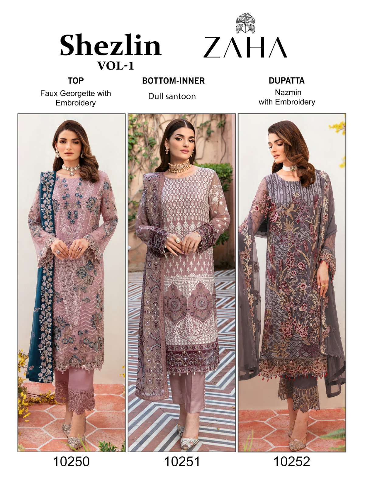 Zaha Shezlin Vol 1 10250 To 10252 Designer Pakistani Suit Catalog Wholesales view 3