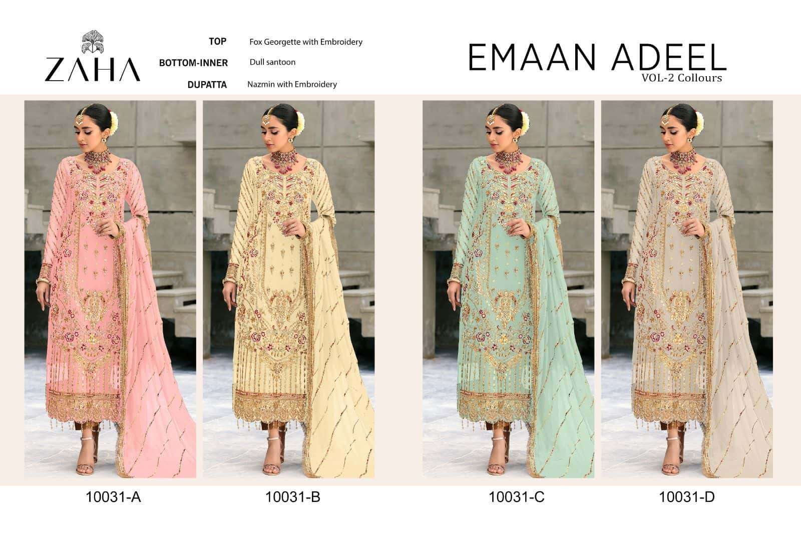 Zaha Emaan Adeel 10031 Colors Pakistani Designer Suit Wholasaler view 9