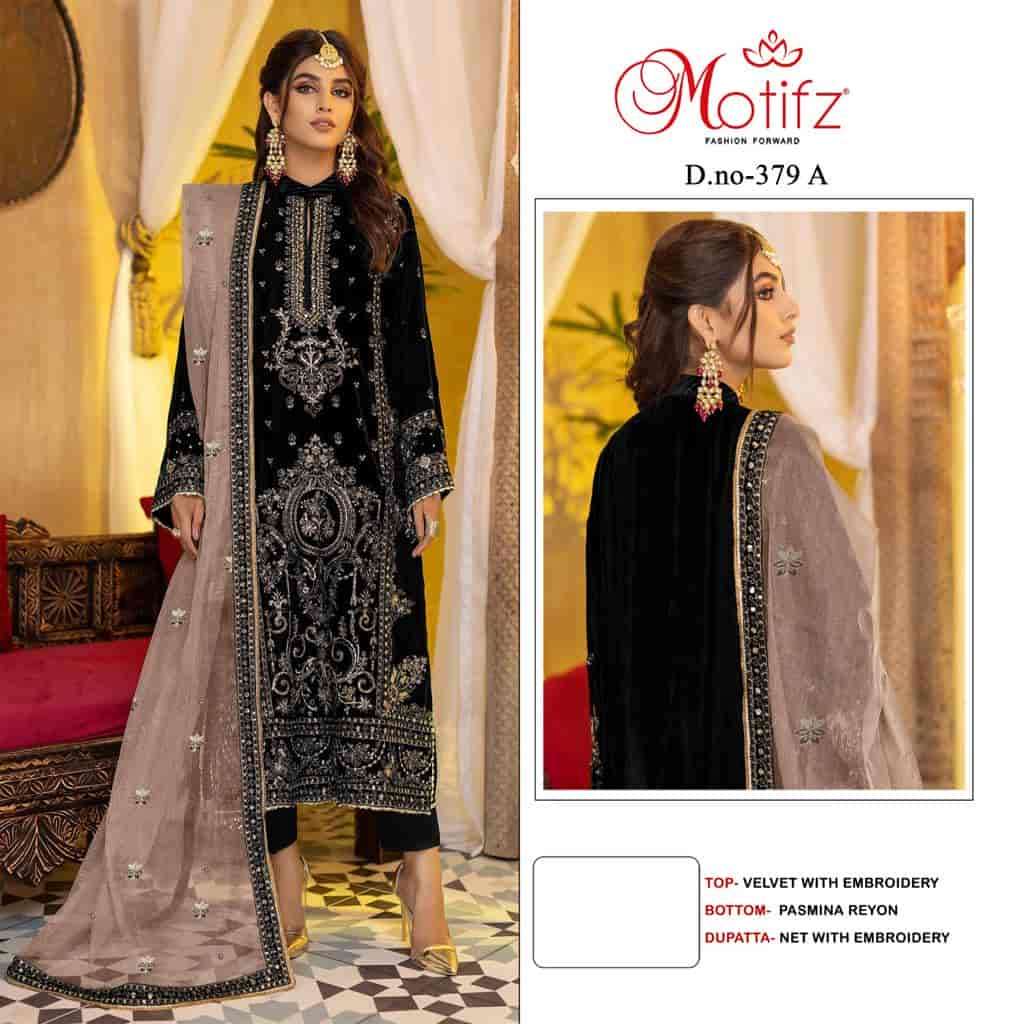 Motifz 379 Colors Exclusive Heavy Designer Style Party Wear Velvet Suit Wholesalers view 2
