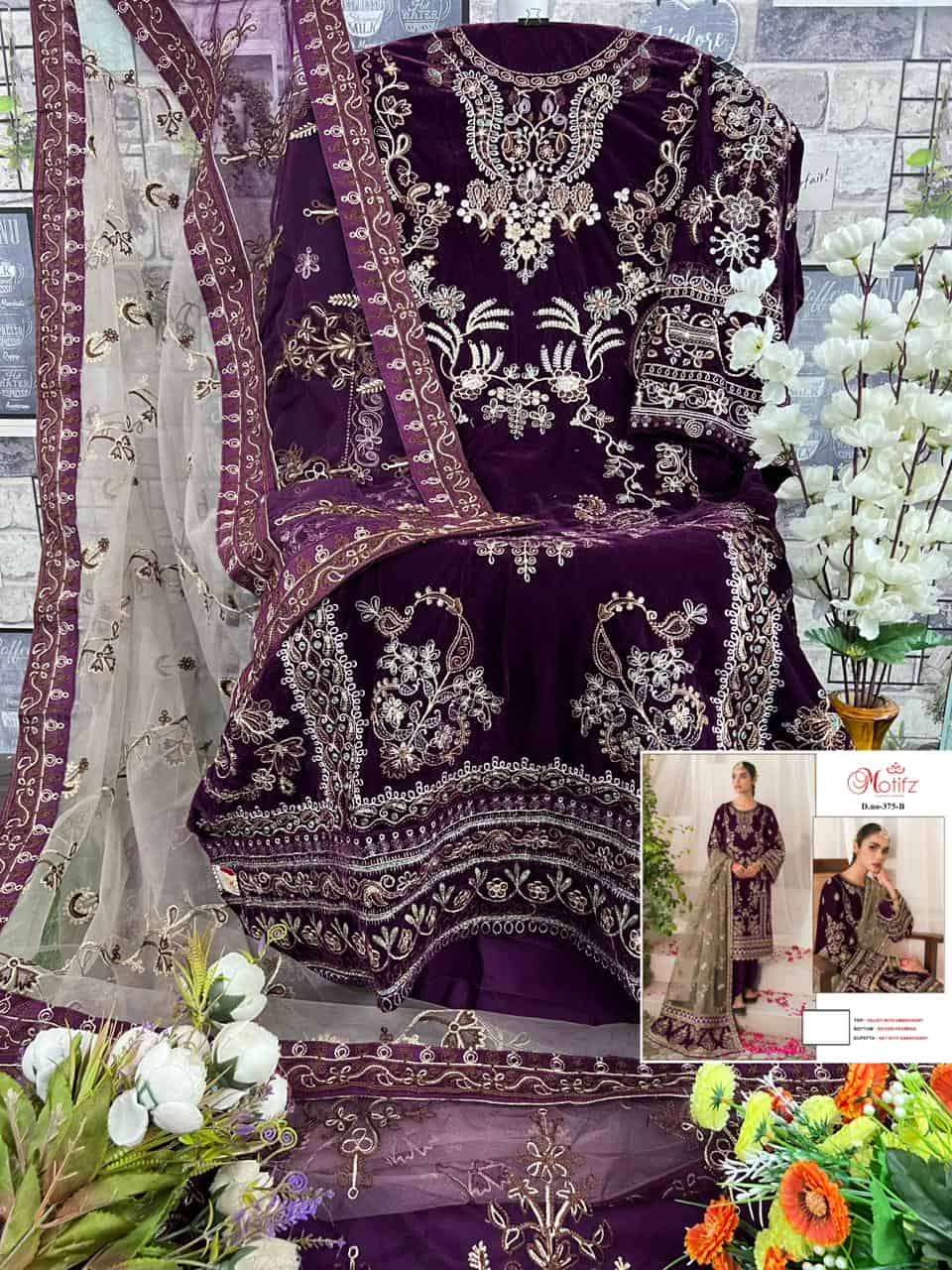 Motifz 375 Colors Exclusive Heavy Designer Pakistani Velvet Suit view 6