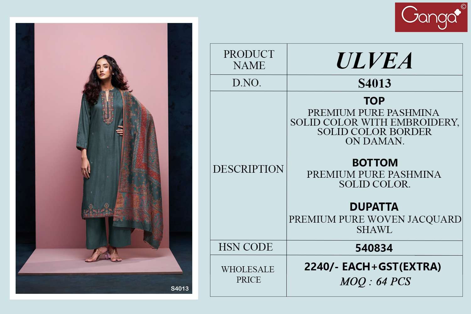 Ganga Fashion Ulvea 4013 Winter Collection Pashmina Suit Collection view 4