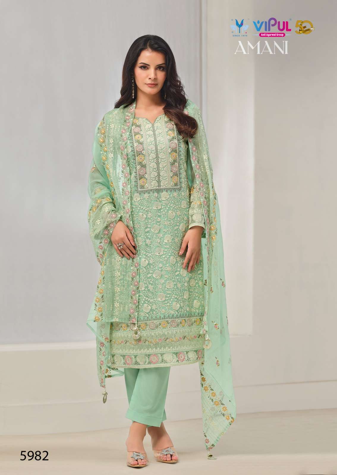 Vipul Fashion Amani 5981 To 5986 Designer Organza Partywear Suit view 11