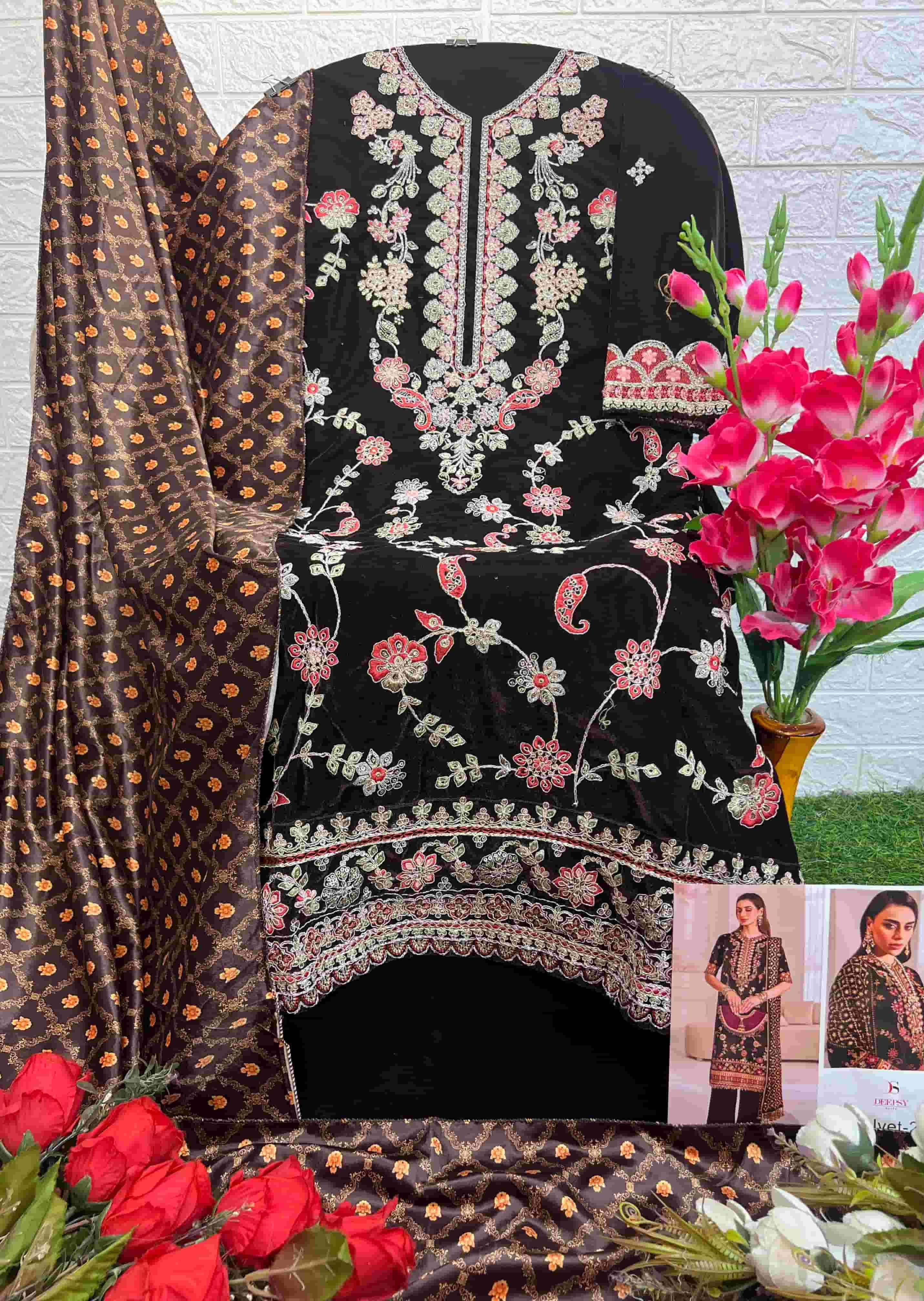 Deepsy D 32223 C Winter Wear Style Designer Embroidered Velvet Collection view 2