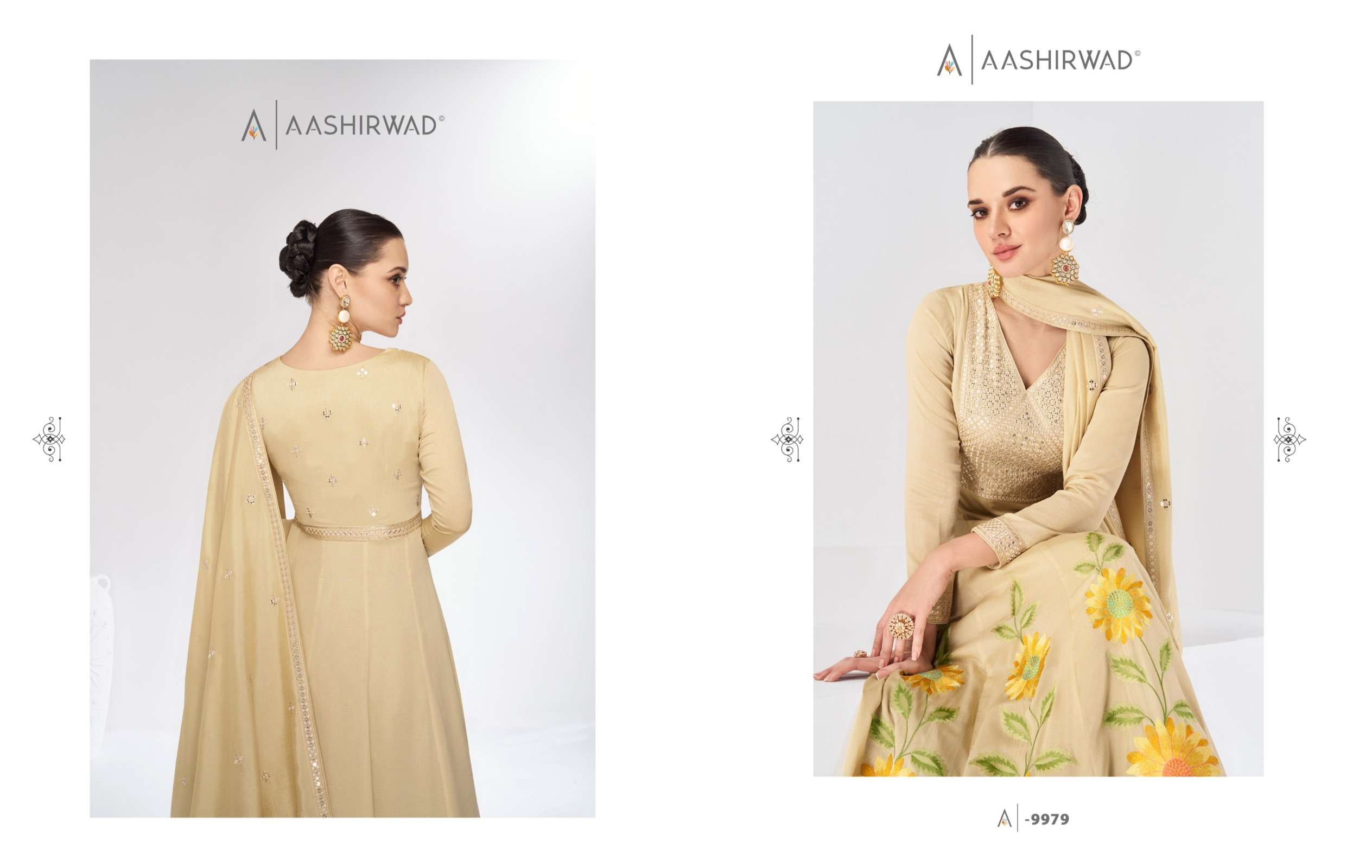Aashirwad Marigold 9978 And 9979 Partywear Designer Gown Catalog Exporters view 4