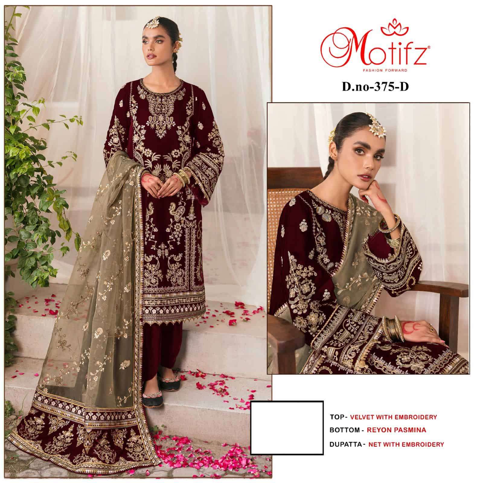 Motifz 375 Colors Exclusive Heavy Designer Pakistani Velvet Suit view 3