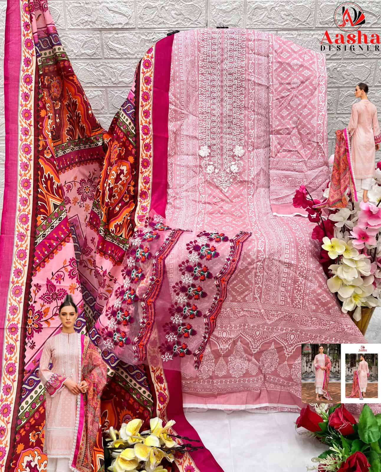 Aasha Designer 1052 Colors Fancy Printed Cotton Embroidered Unstitched Dress Collection view 4