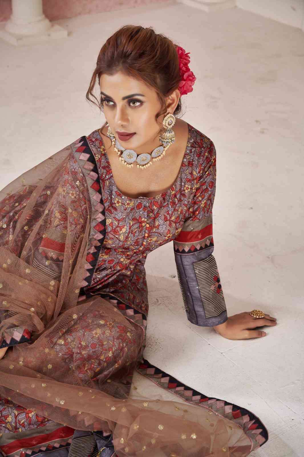Tejasvee Kimaya 22001 To 2205 Partywear Silk Gown Dupatta Set view 17