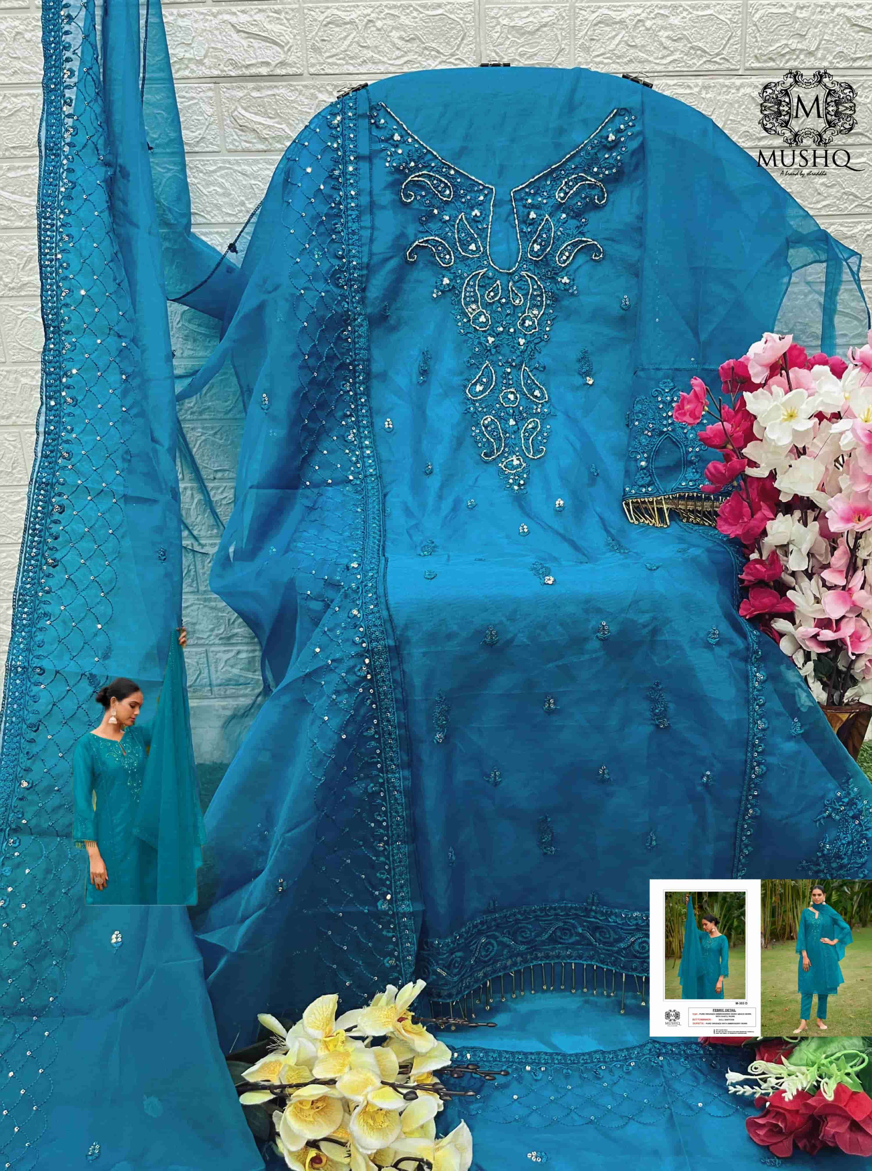 Mushq M 303 Colors Pakistani Fancy Designer Embroidered Salwar Suit Wholesalers view 8