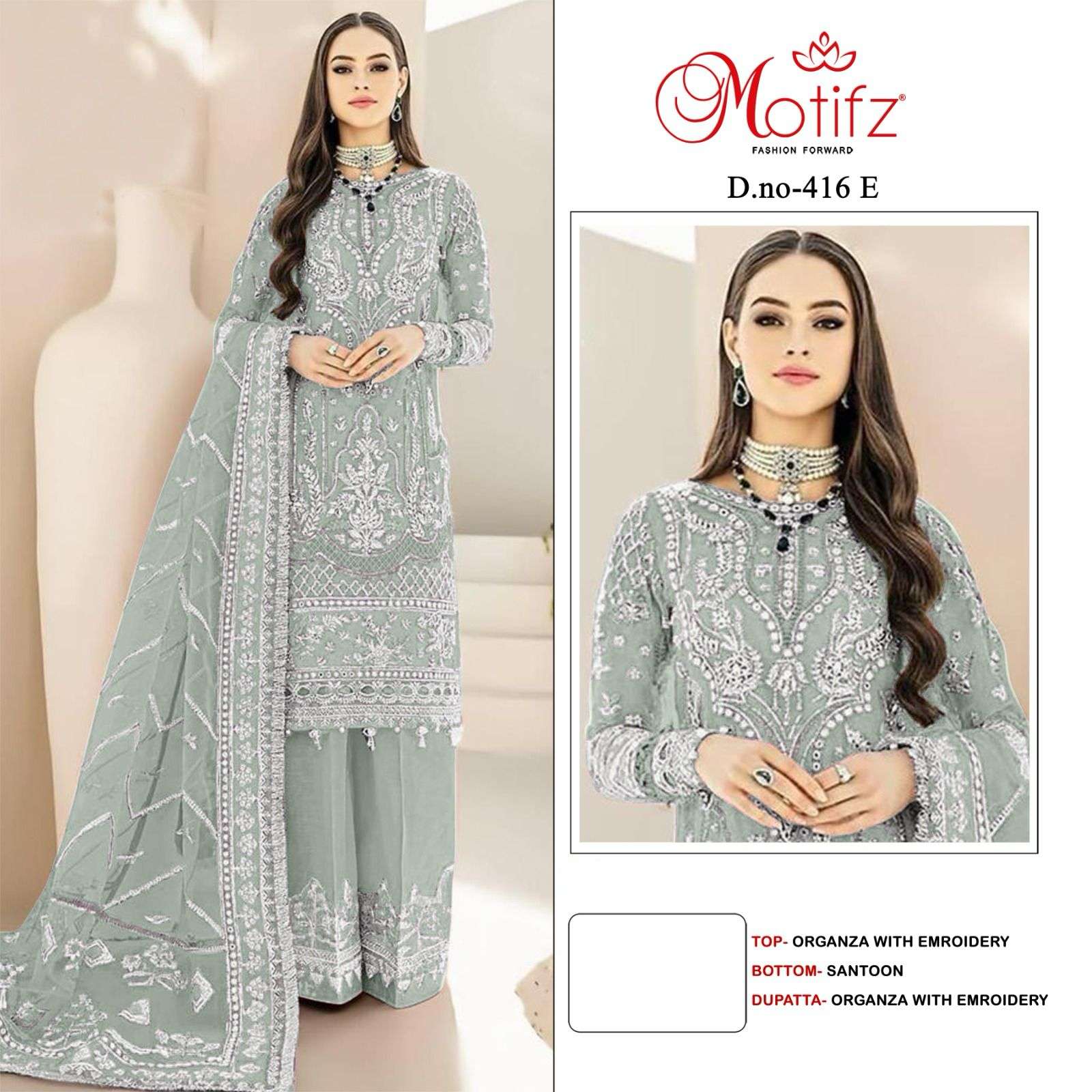 Motifz 416 Colors Designer Organza Pakistani Festive Wear Suit Exporters view 4