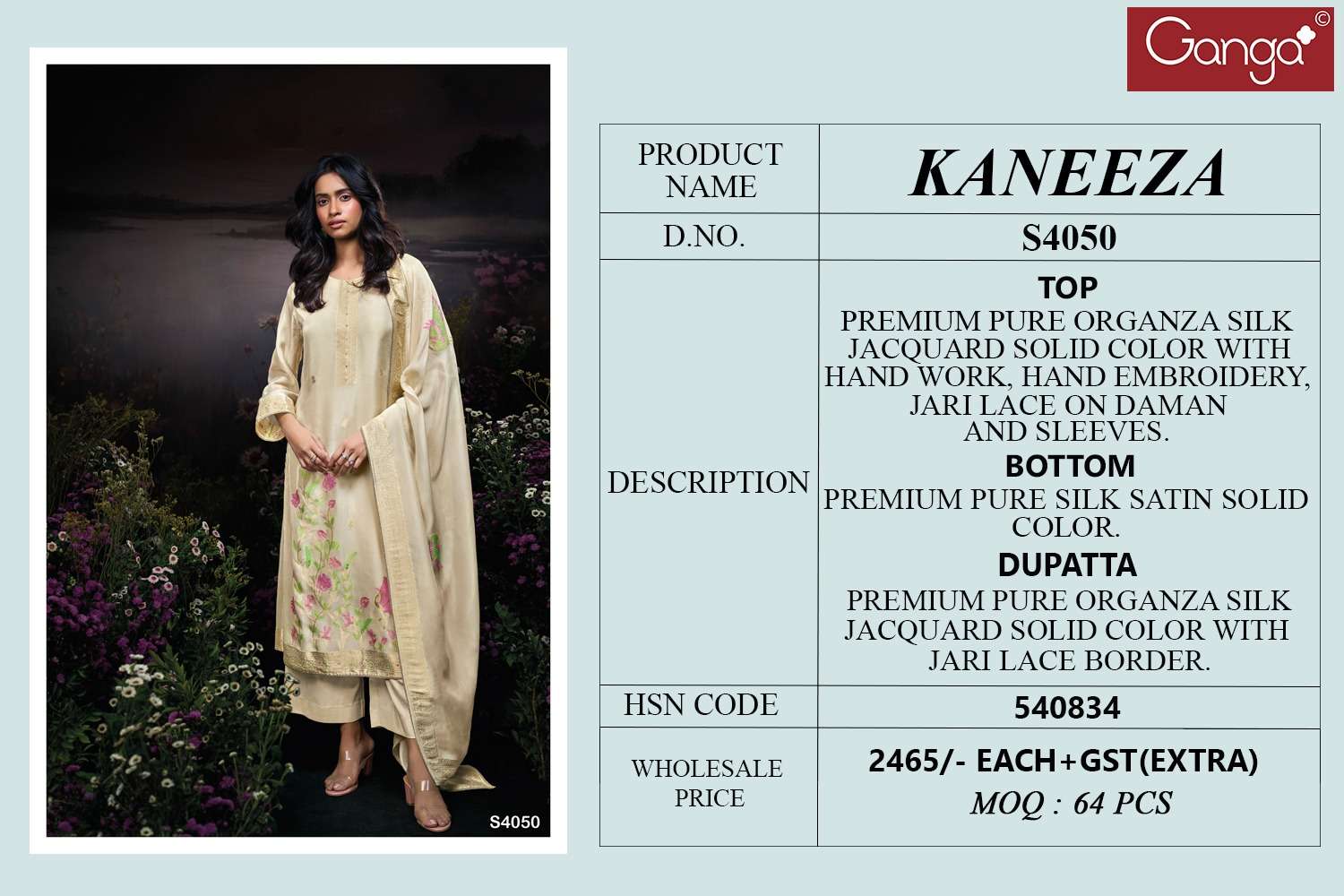 Ganga Fashion Kaneeza 4050 Pure Organza Silk Designer Silk Collection view 3
