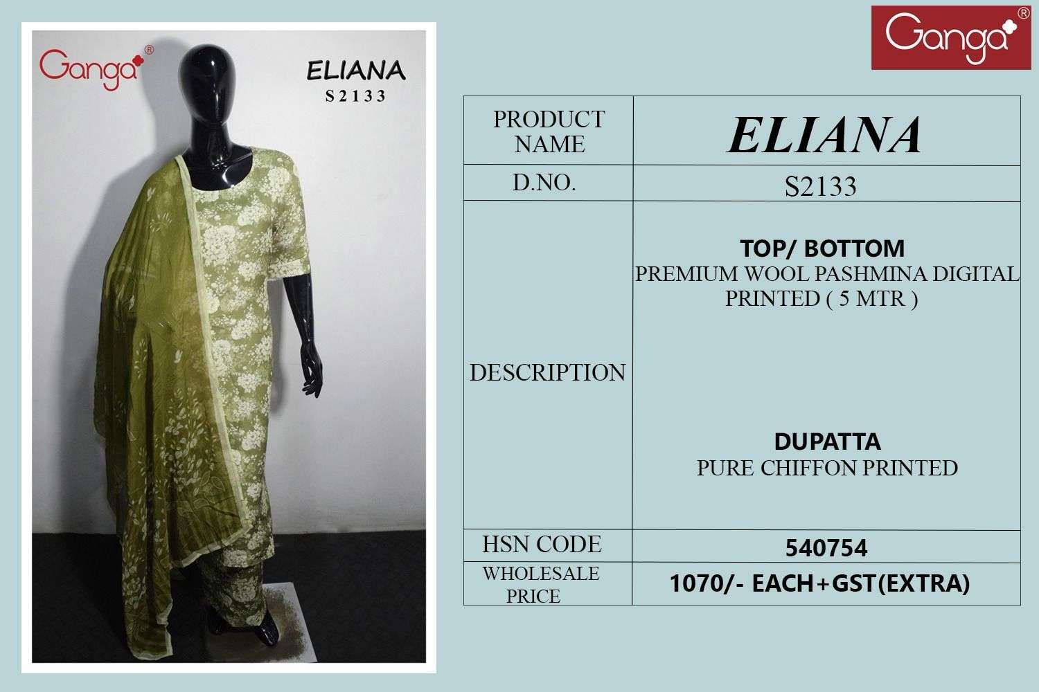 Ganga Eliana Digital Print Pashmina Branded Winter Suits view 6