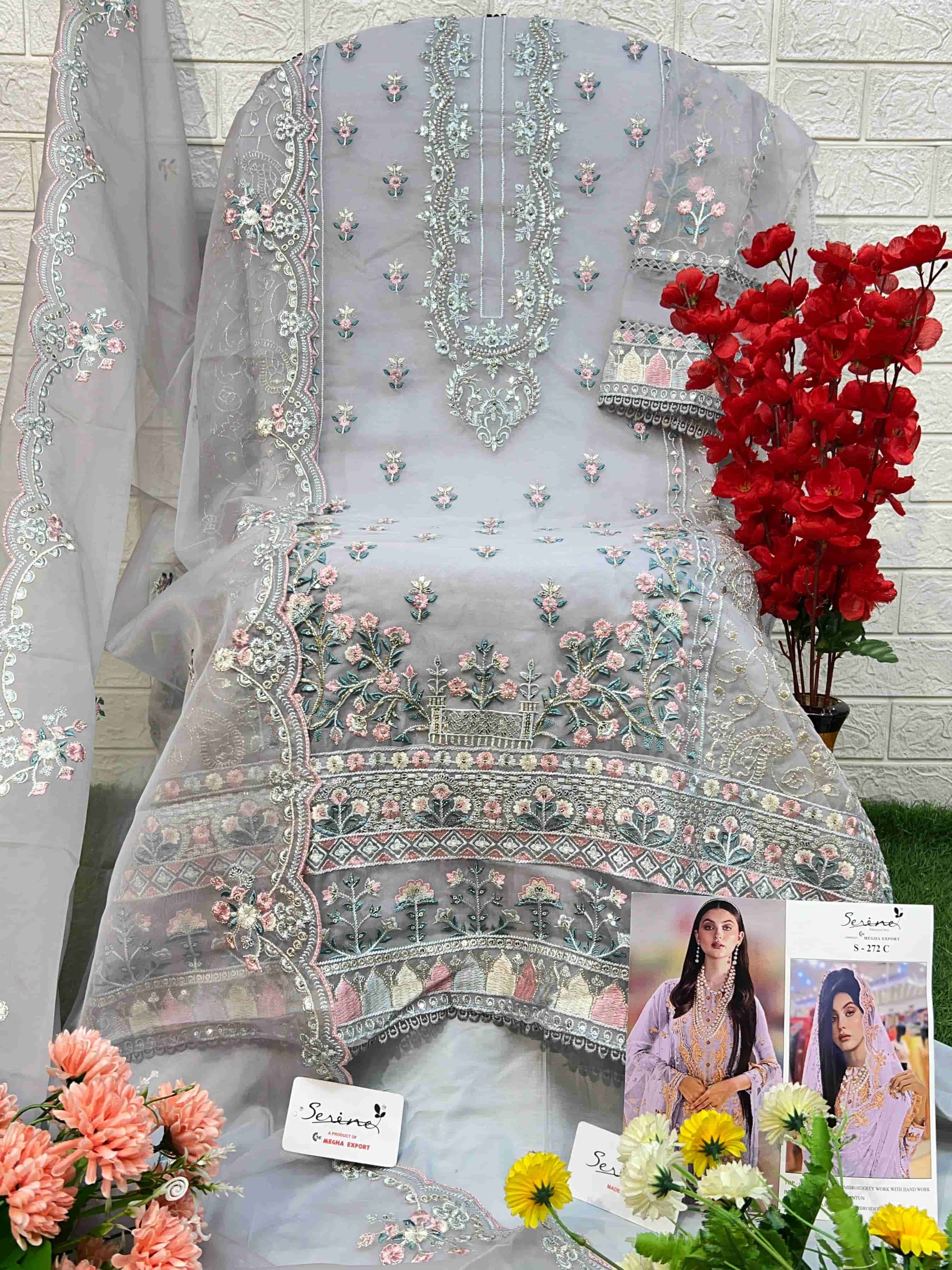 Serine Heavy Embroidered Organza Pakistani Suit view 9