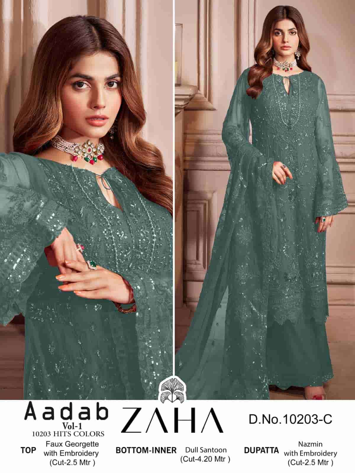 Zaha 10203 C Pakistani Festive Wear Style Designer Georgette Suit Ensemble view 2