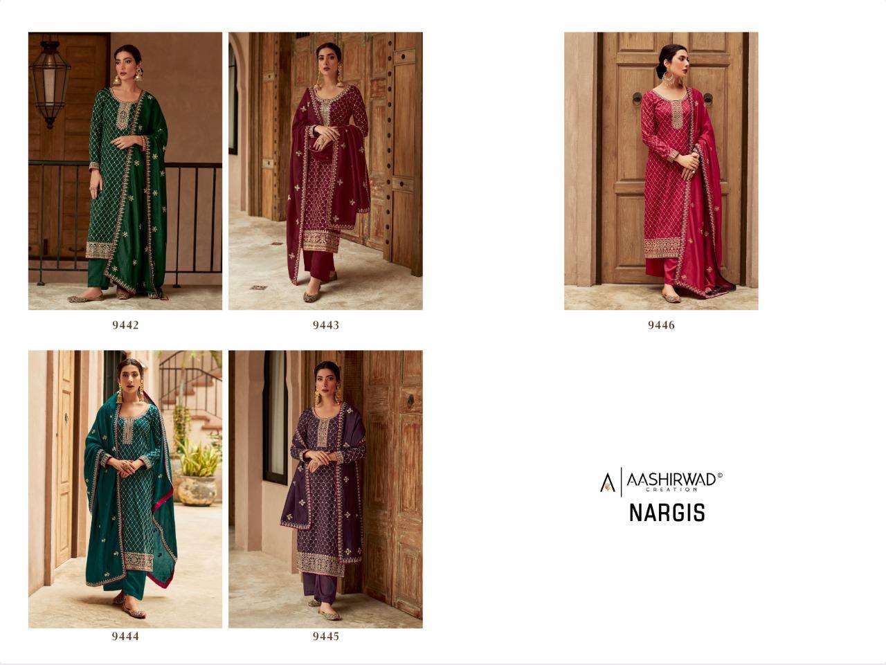 Aashirwad Nargis 9442 To 9446 New Designer Silk Suit Collection view 20