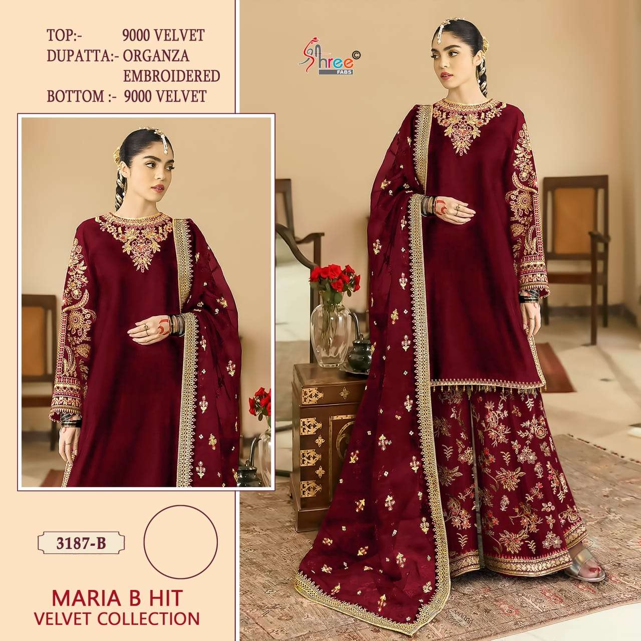 Shree Fabs 3187 B Festive Wear Style Designer Pakistani Velvet Suit