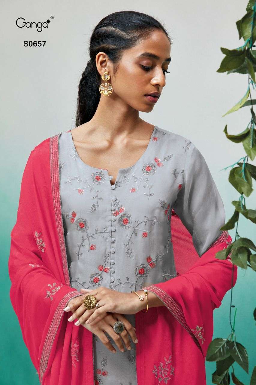 Ganga Sila 657 Bemberg Organza Embroidery Work Salwar Suit