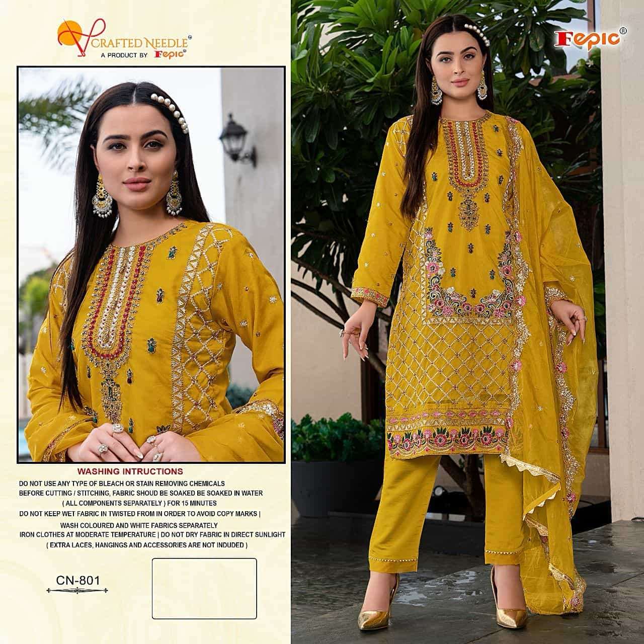 Crafted Needle CN 801 By Fepic Pakistani Designer Style Festive Wear Suit Wholesalers view 3