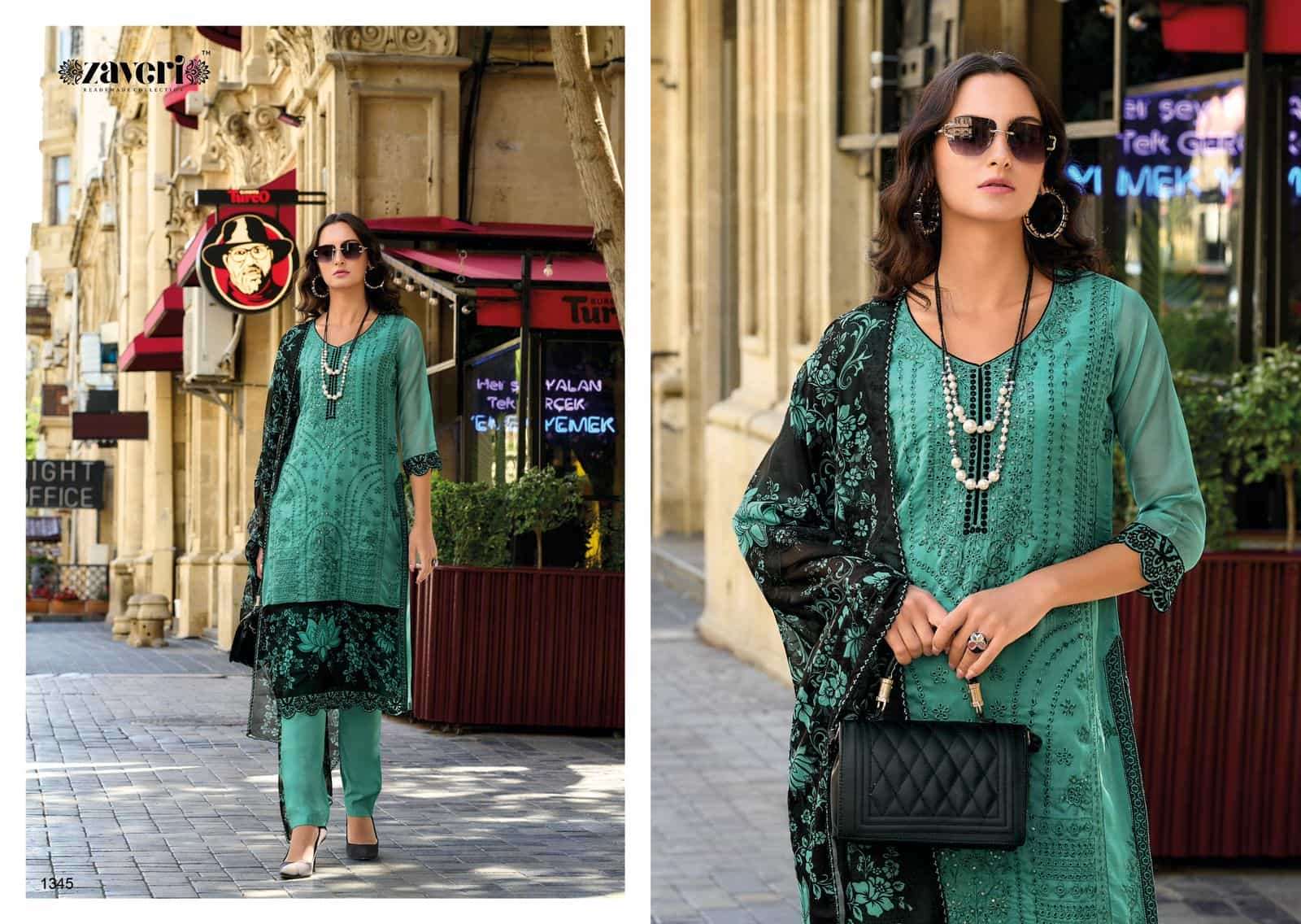 Zaveri Scarlet Fancy Designer Style Organza Embroidered Suit Wholesalers view 7