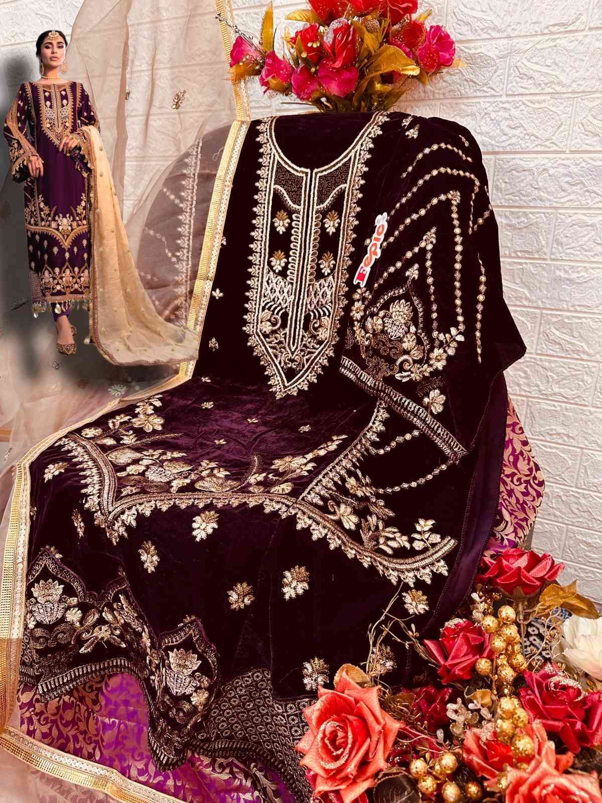 Fepic D 5244 Colors Velvet Embroidered Dress view 4
