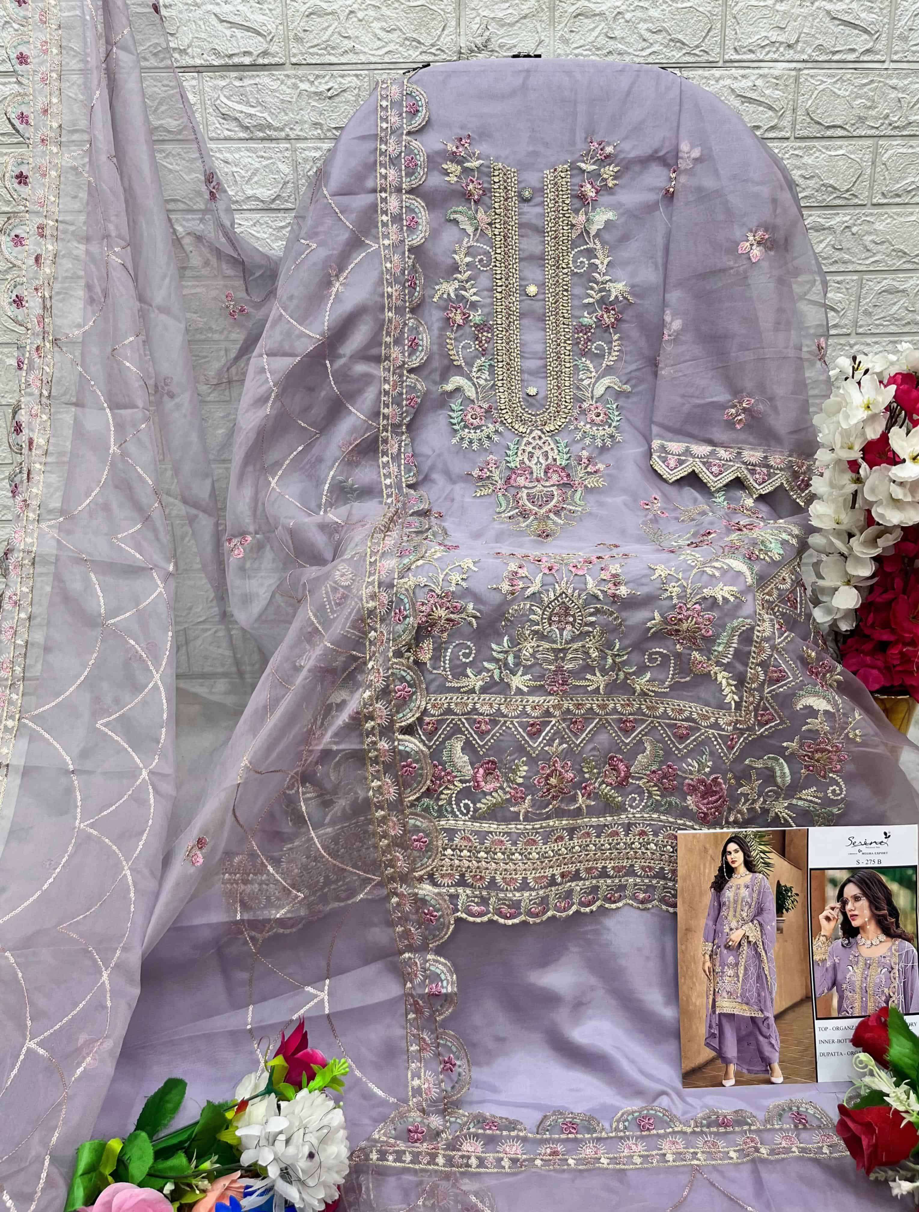 Megha Exports S 275 Colors Organza Unstitched Pakistani DressA Premium Selection view 8