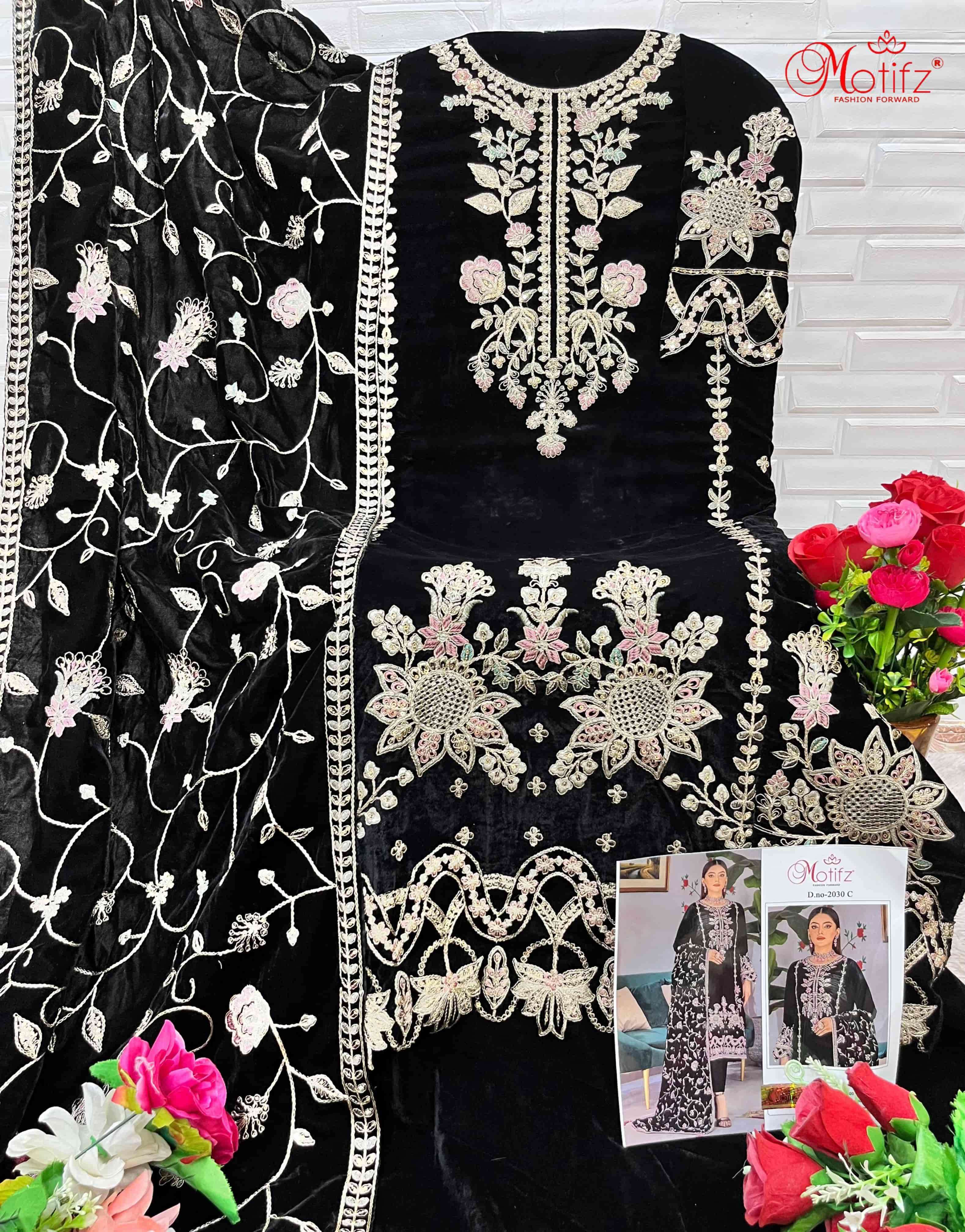 Motifz Designer Velvet Pakistani Suit view 8
