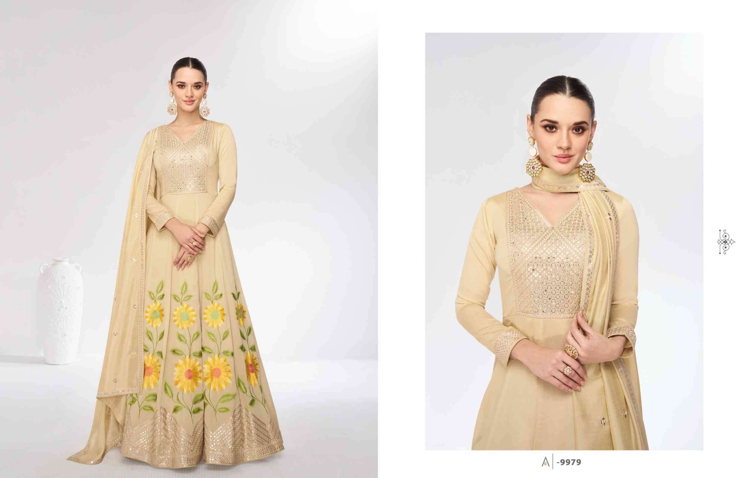 Aashirwad Marigold 9978 And 9979 Partywear Designer Gown Catalog Exporters view 3
