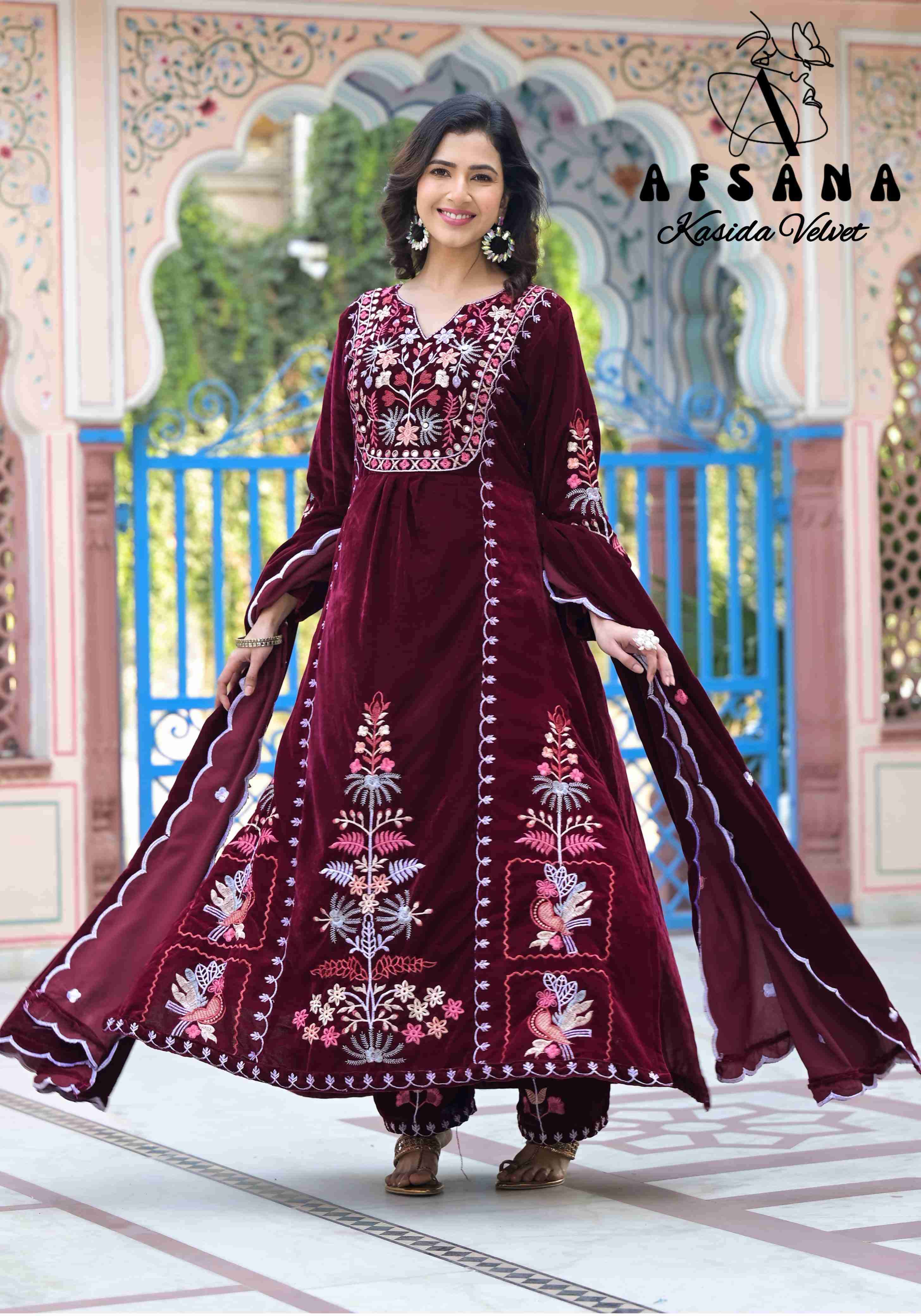 Afsana Kasida Velvet Nx New Designs Velvet 3 Piece Pair Festive Collection view 11