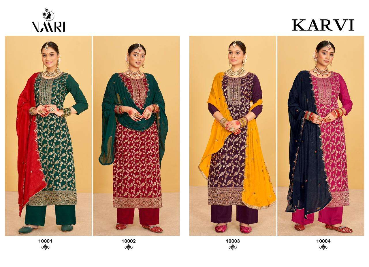 Naari Karvi Fancy Work Maslin Jacquard Festive Collection Dress view 9