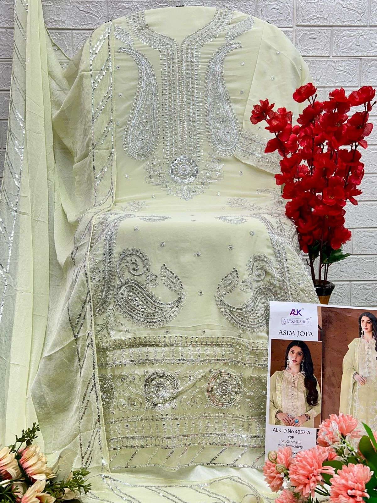 Al Khushbu Asim Jofa 4057 Colors Straight Style Pakistani Designer Suit view 8