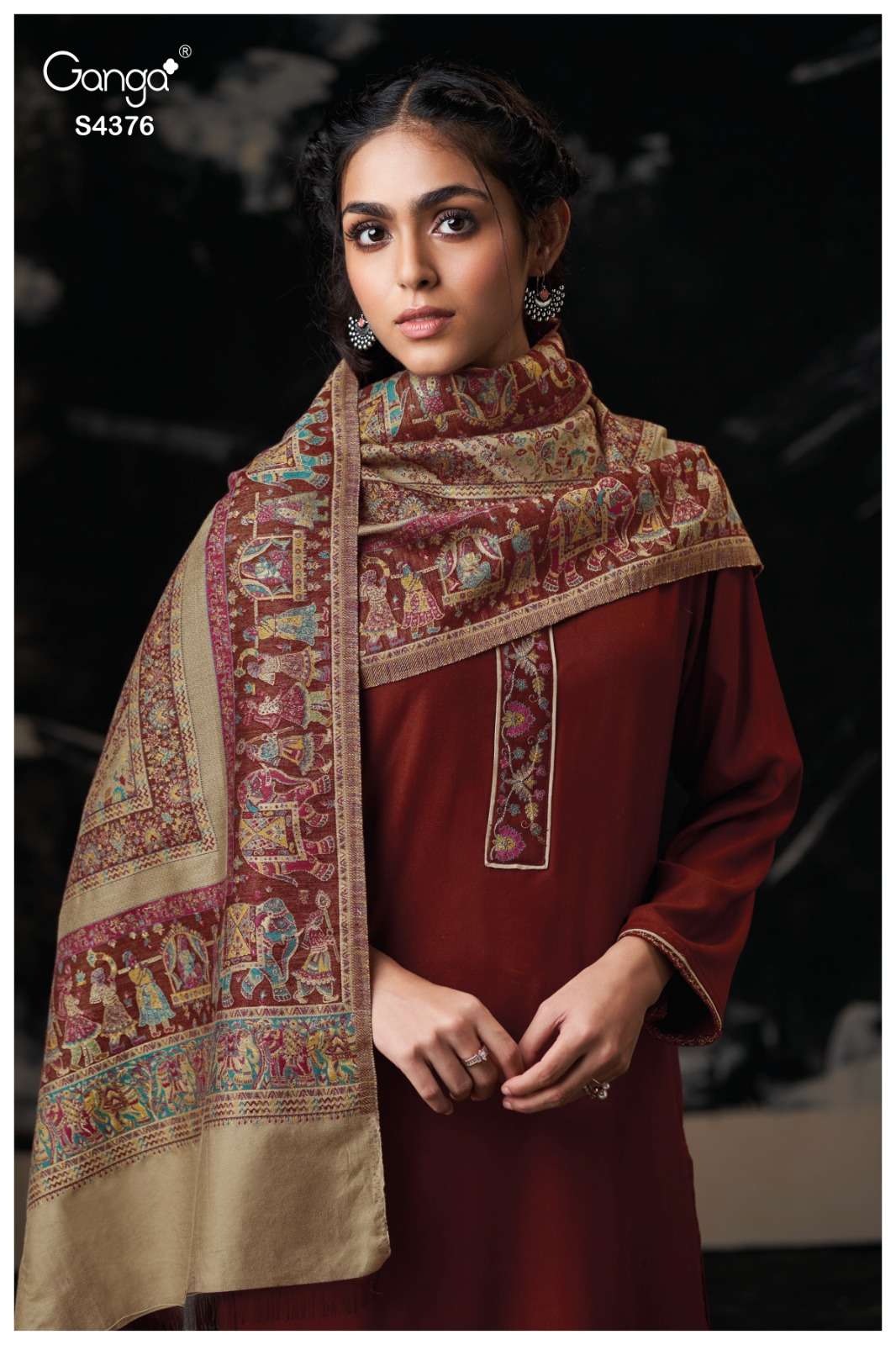 Ganga Fashion Perrin 4376 Pure Pashmina Suit Winter Collection view 3