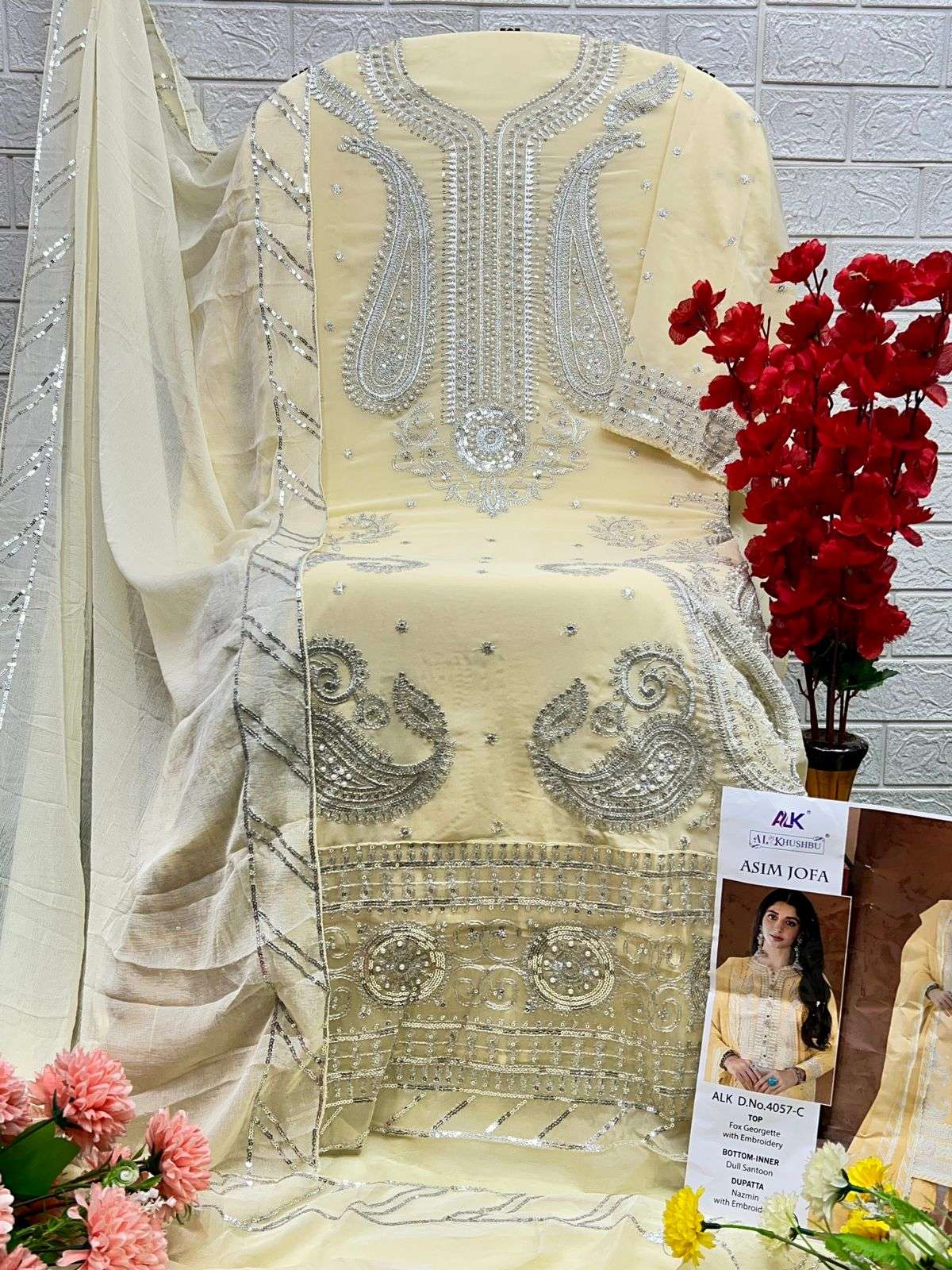 Al Khushbu Asim Jofa 4057 Colors Straight Style Pakistani Designer Suit view 6