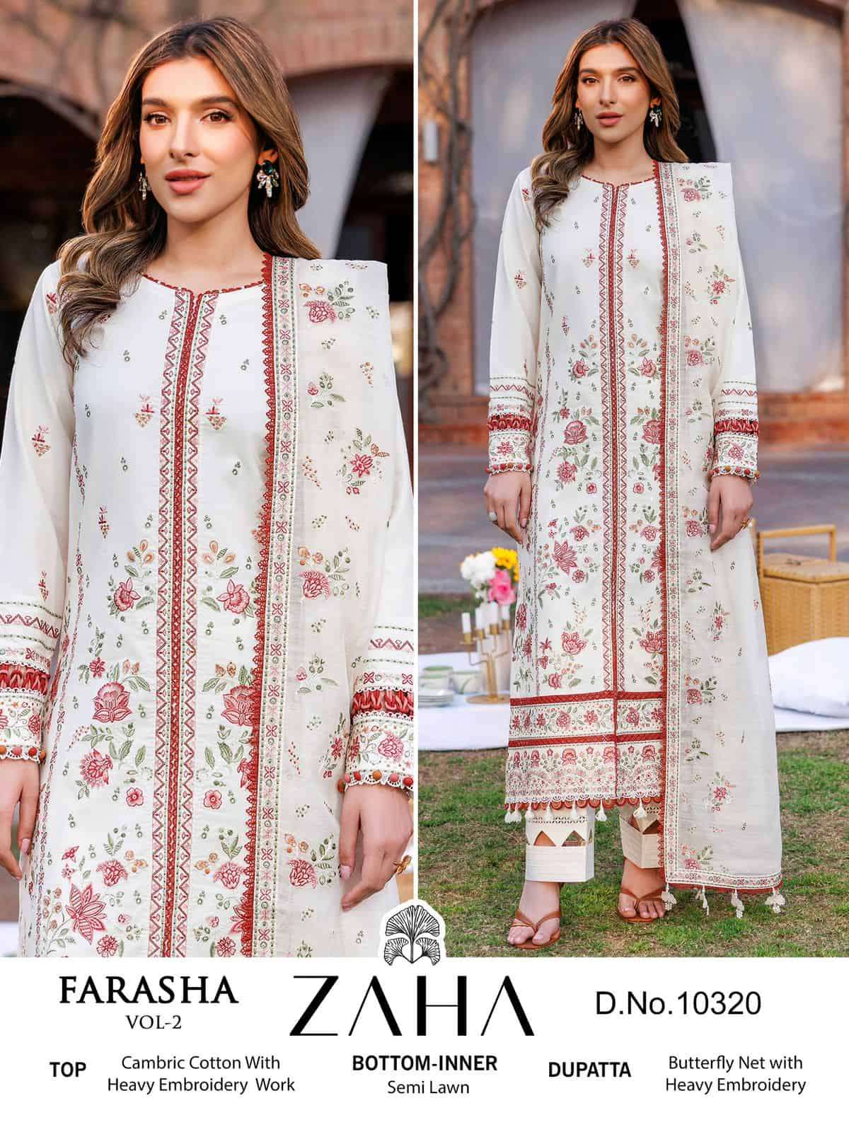 Zaha Farasha Vol 2 Pakistani Designer Embroidered Cotton Suit Wholesalers view 7