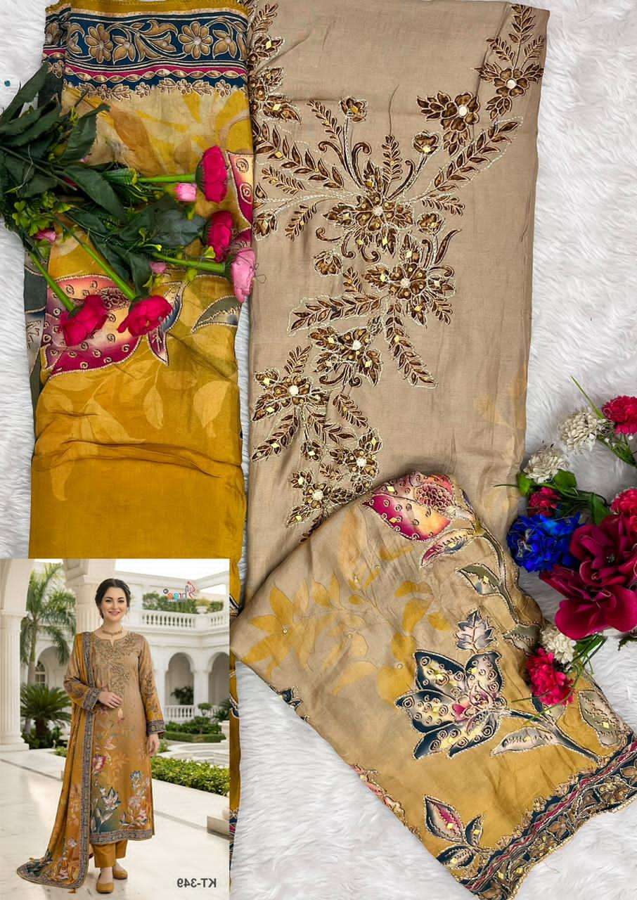 Fancy Muslin Pakistani Salwar Suit - KT 349 view 2