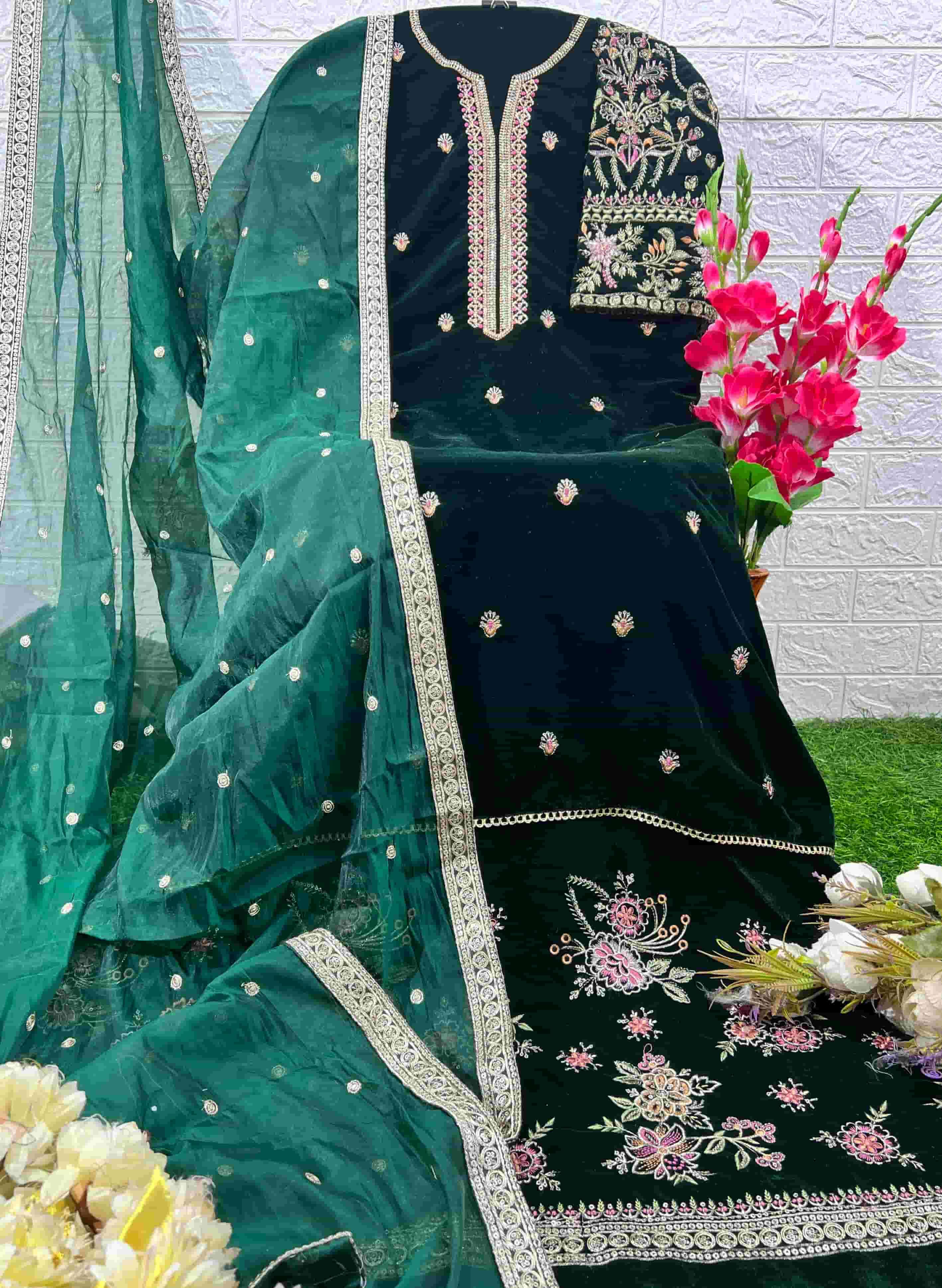Deepsy D 32217 B Festive Wear Style Designer Velvet Suit Ensemble view 2