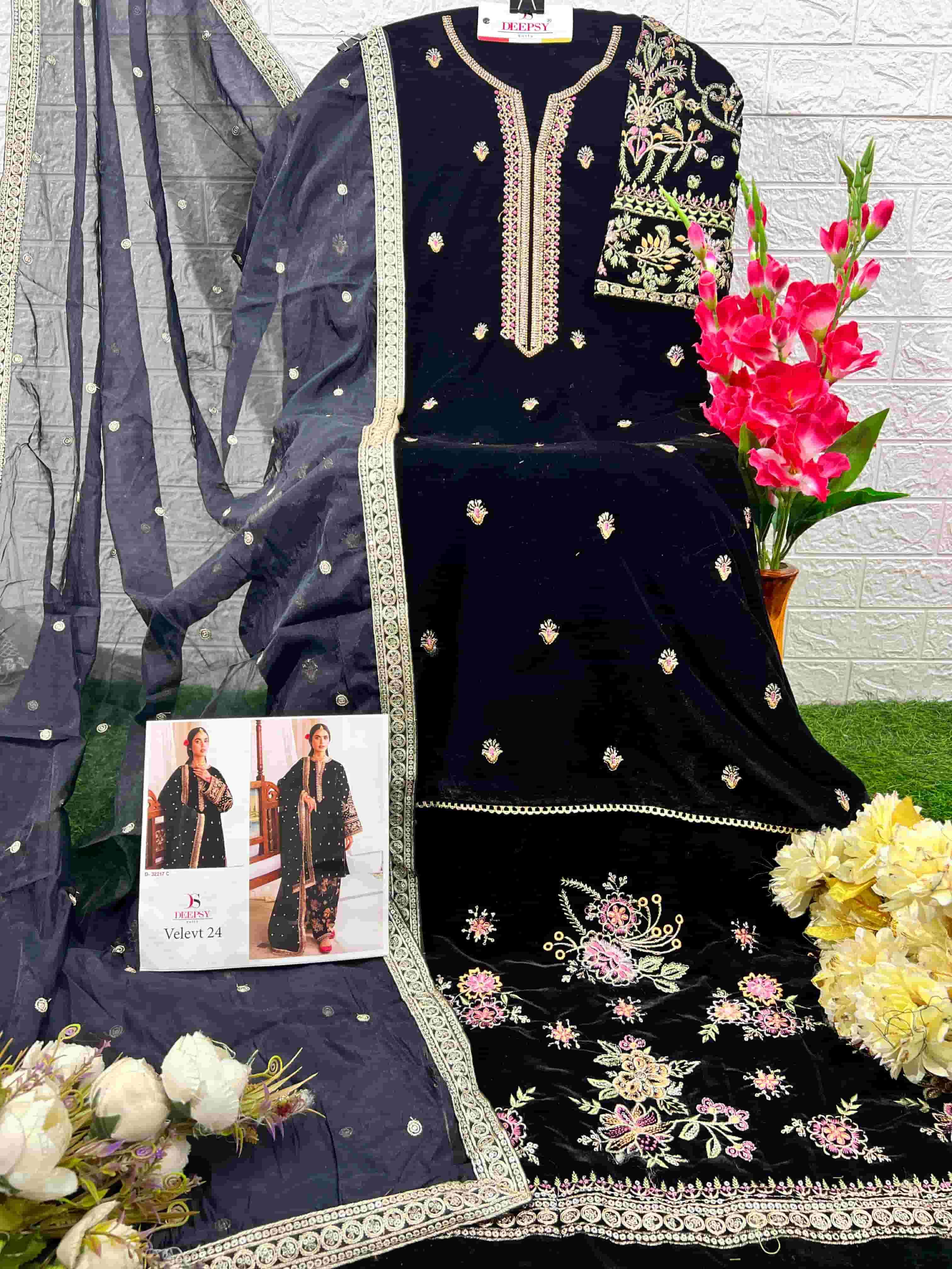 Deepsy D 32217 C Exclusive Party Wear Style Style Velvet Suit Collection view 2