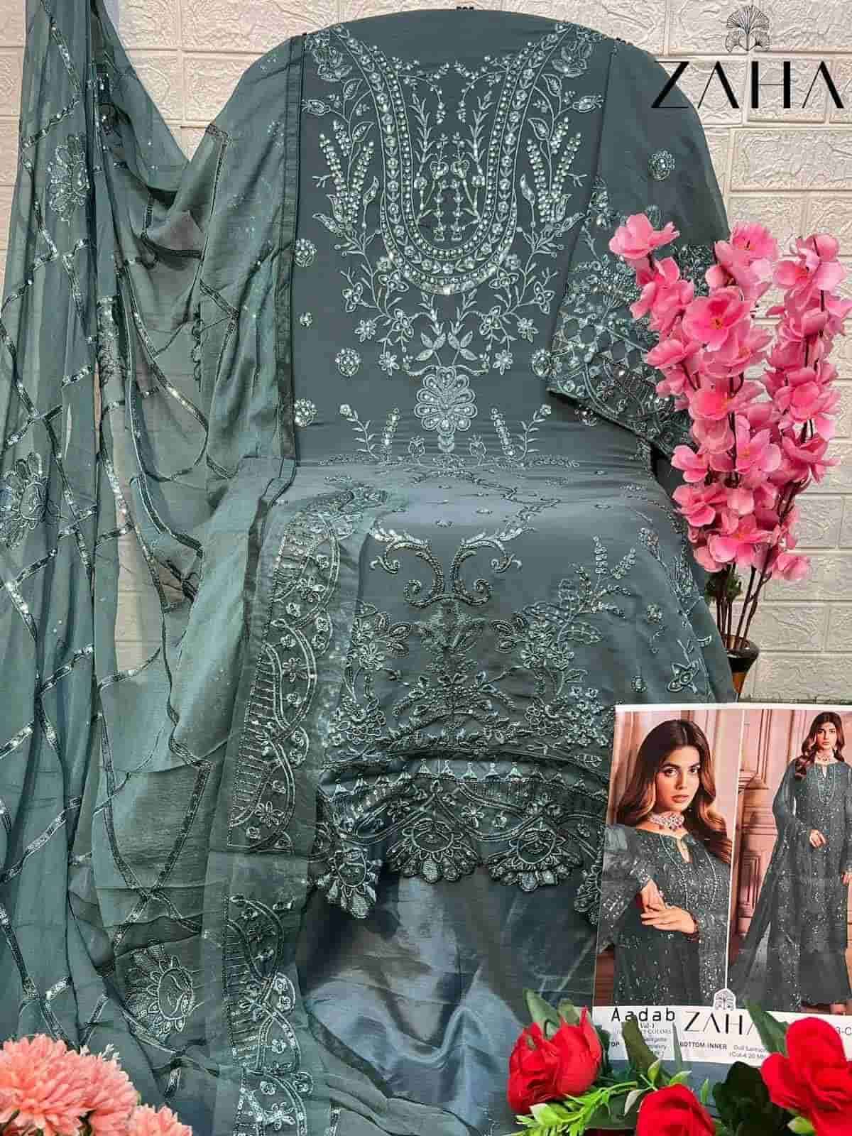 Zaha 10203 C Pakistani Festive Wear Style Designer Georgette Suit Ensemble