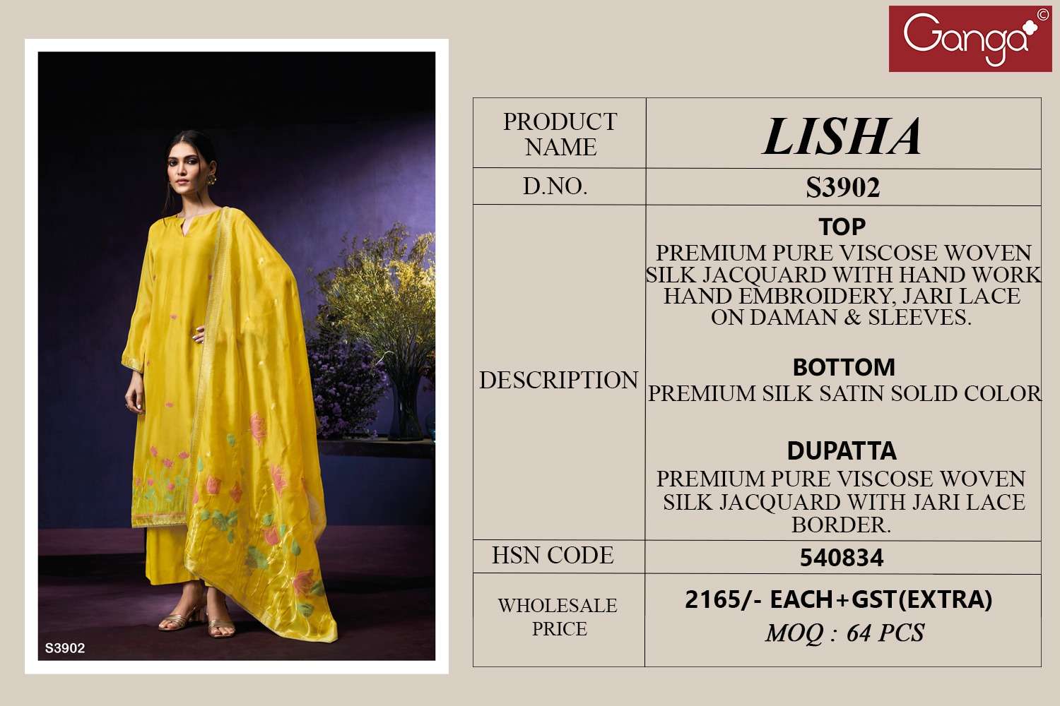 Ganga Fashion Lisha 3902 Designer Silk Ladies Suit Premium Collection view 2