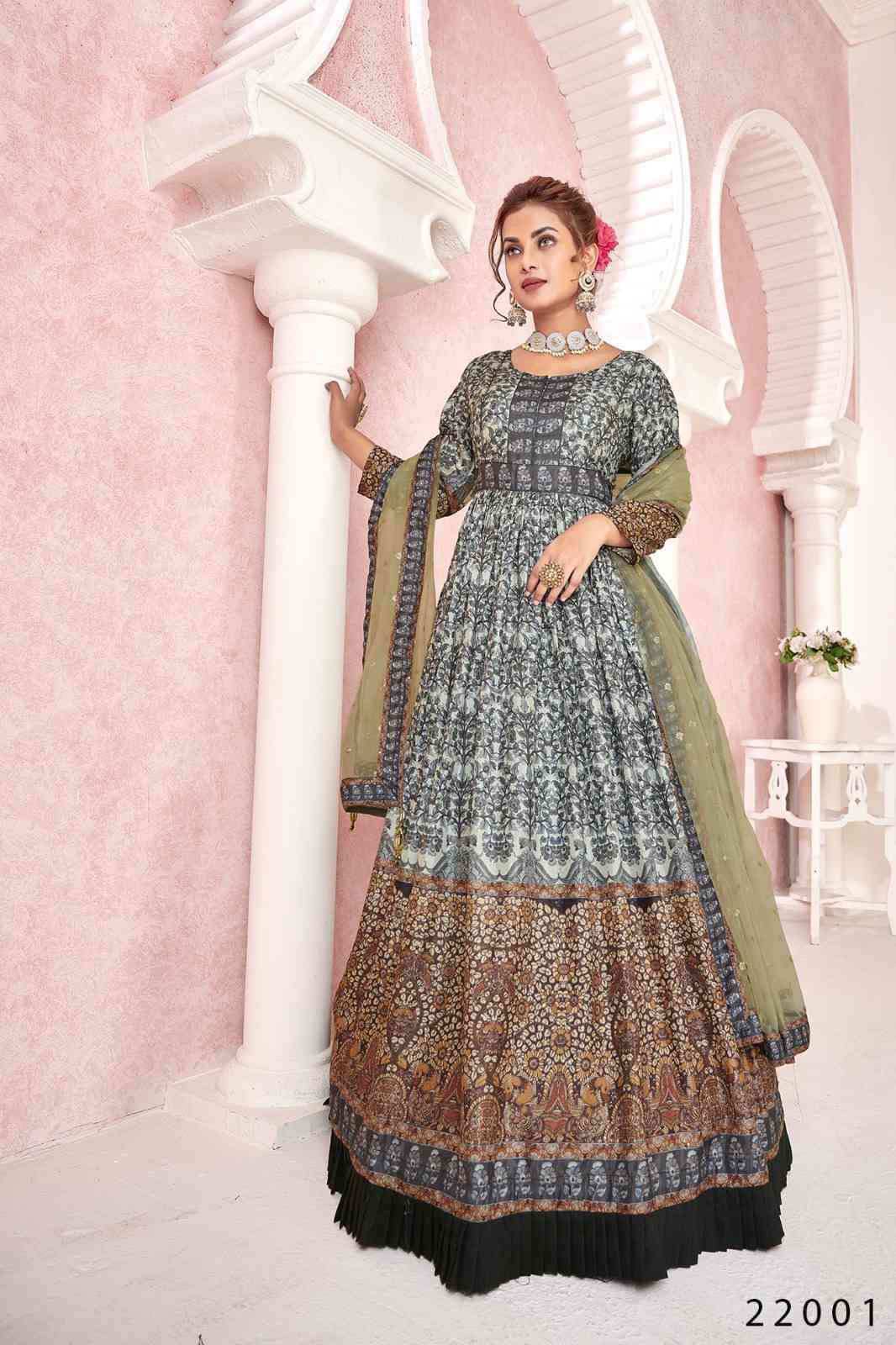 Tejasvee Kimaya 22001 To 2205 Partywear Silk Gown Dupatta Set view 5
